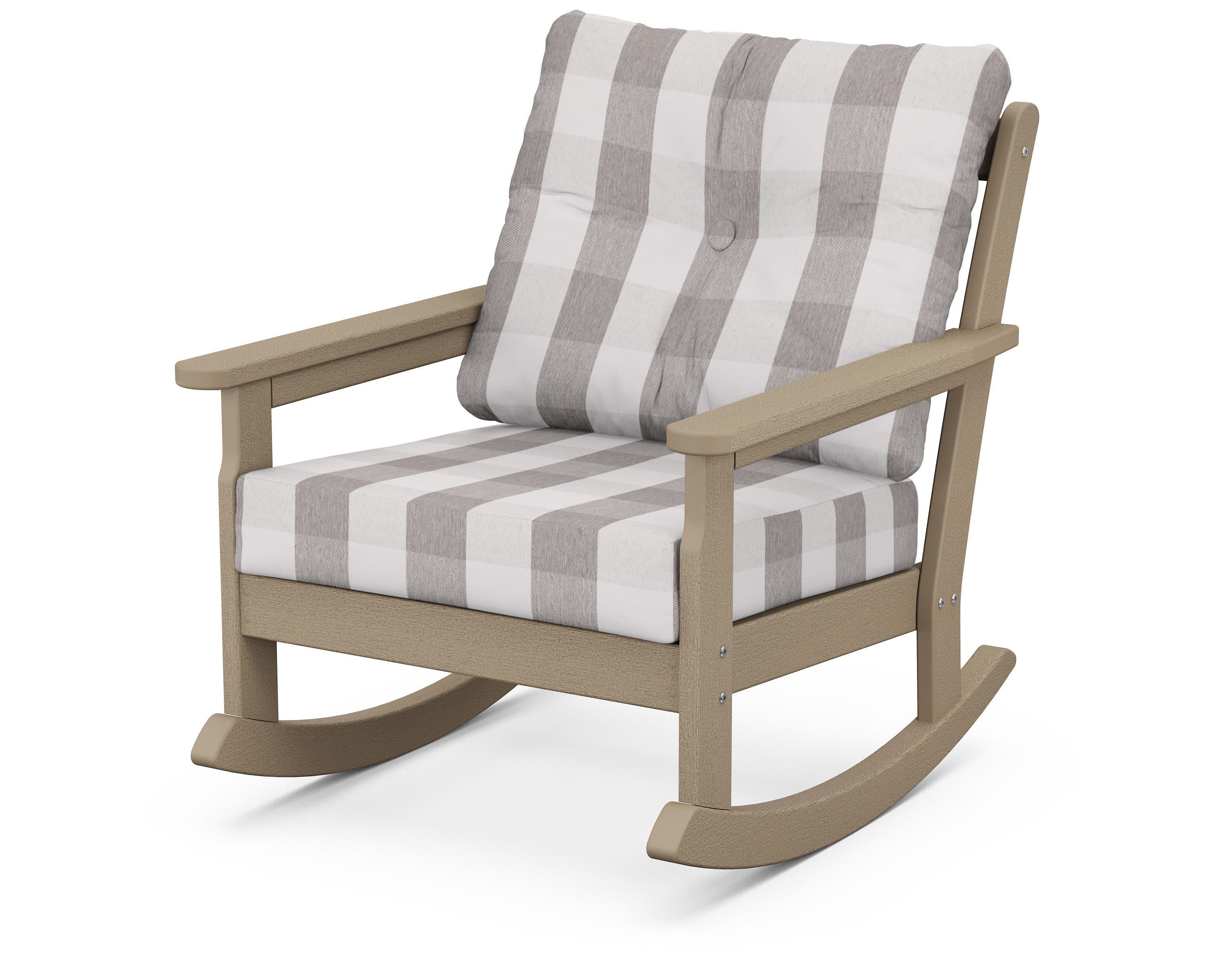 Vineyard Deep Seating Rocking Chair in Vintage Sahara / Buffalo Plaid Grey Mist