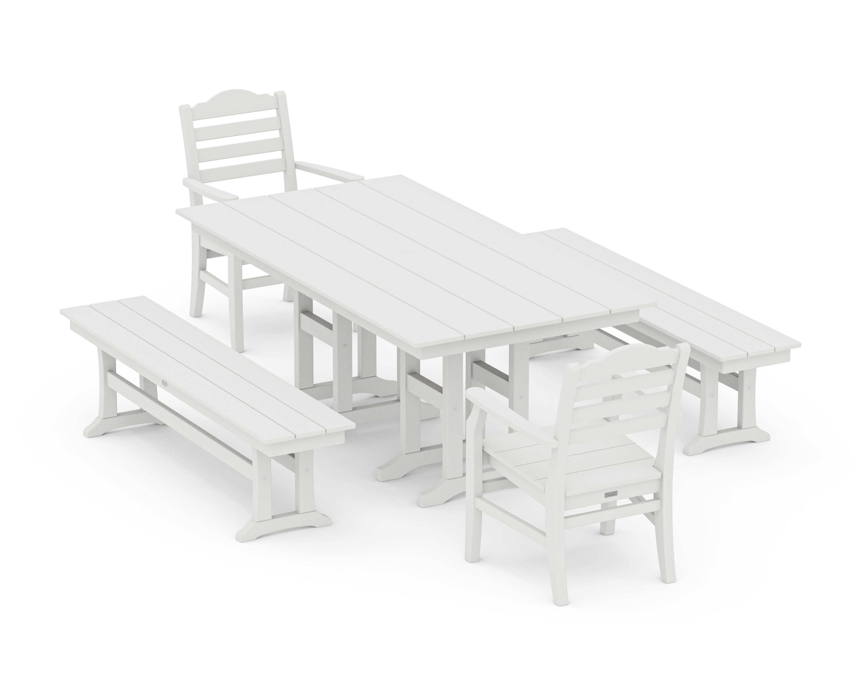 Savannah 5-Piece Farmhouse Dining Set with Benches in Vintage White