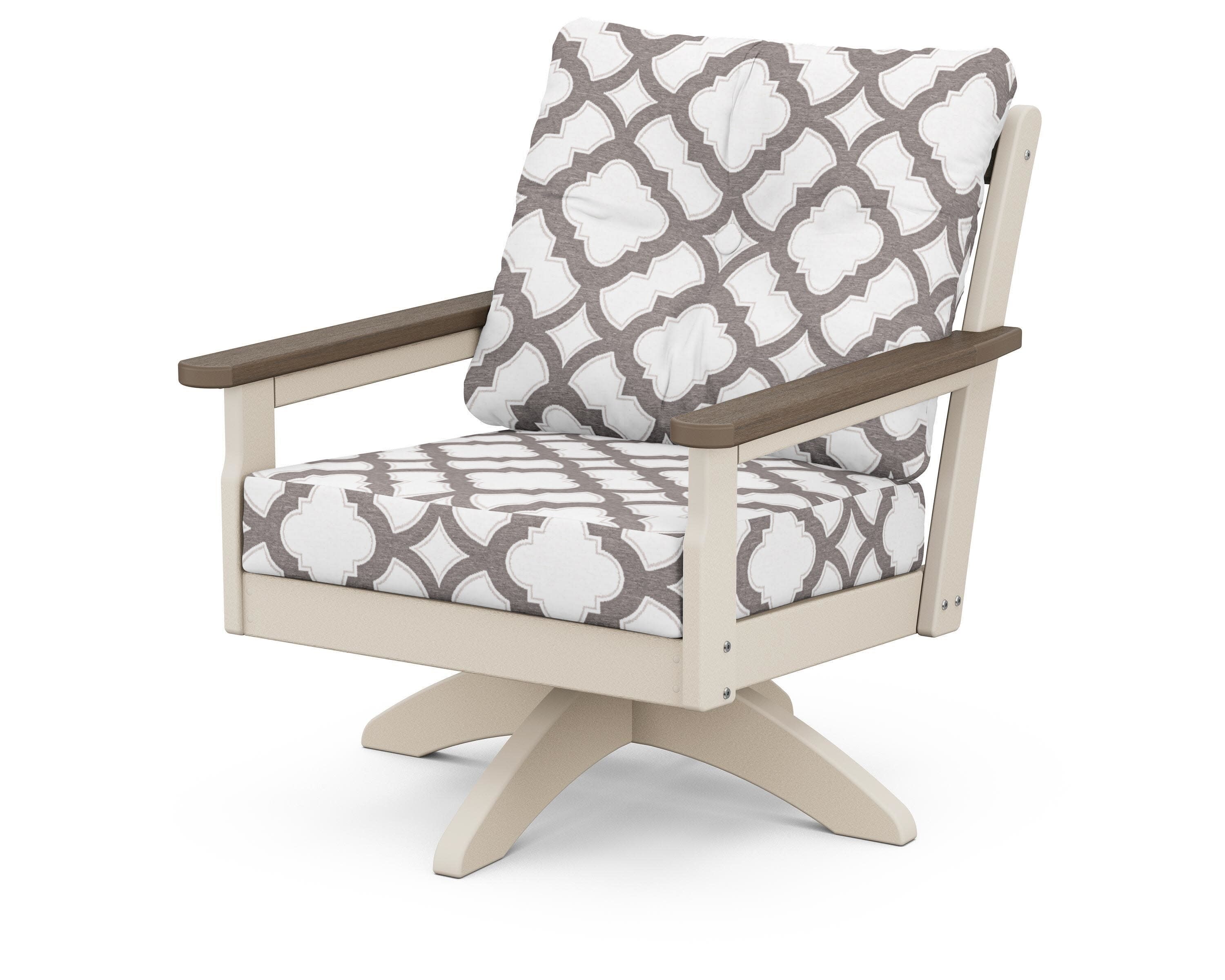 Vineyard Deep Seating Swivel Chair in Sand / Kona / Trellis Grey Mist