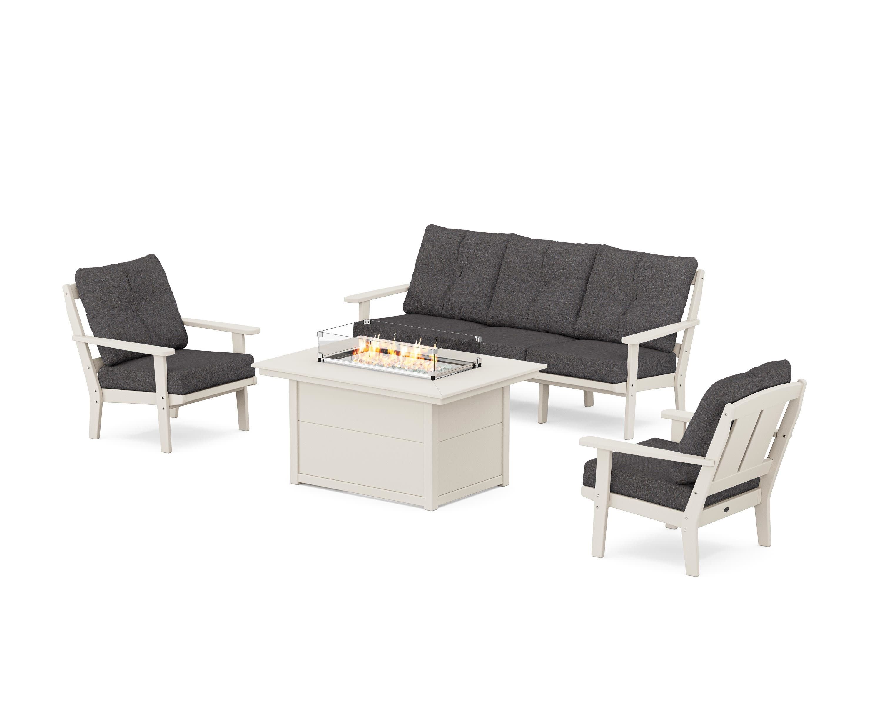 Mission Deep Seating Fire Pit Table Set in Sand / Ash Charcoal