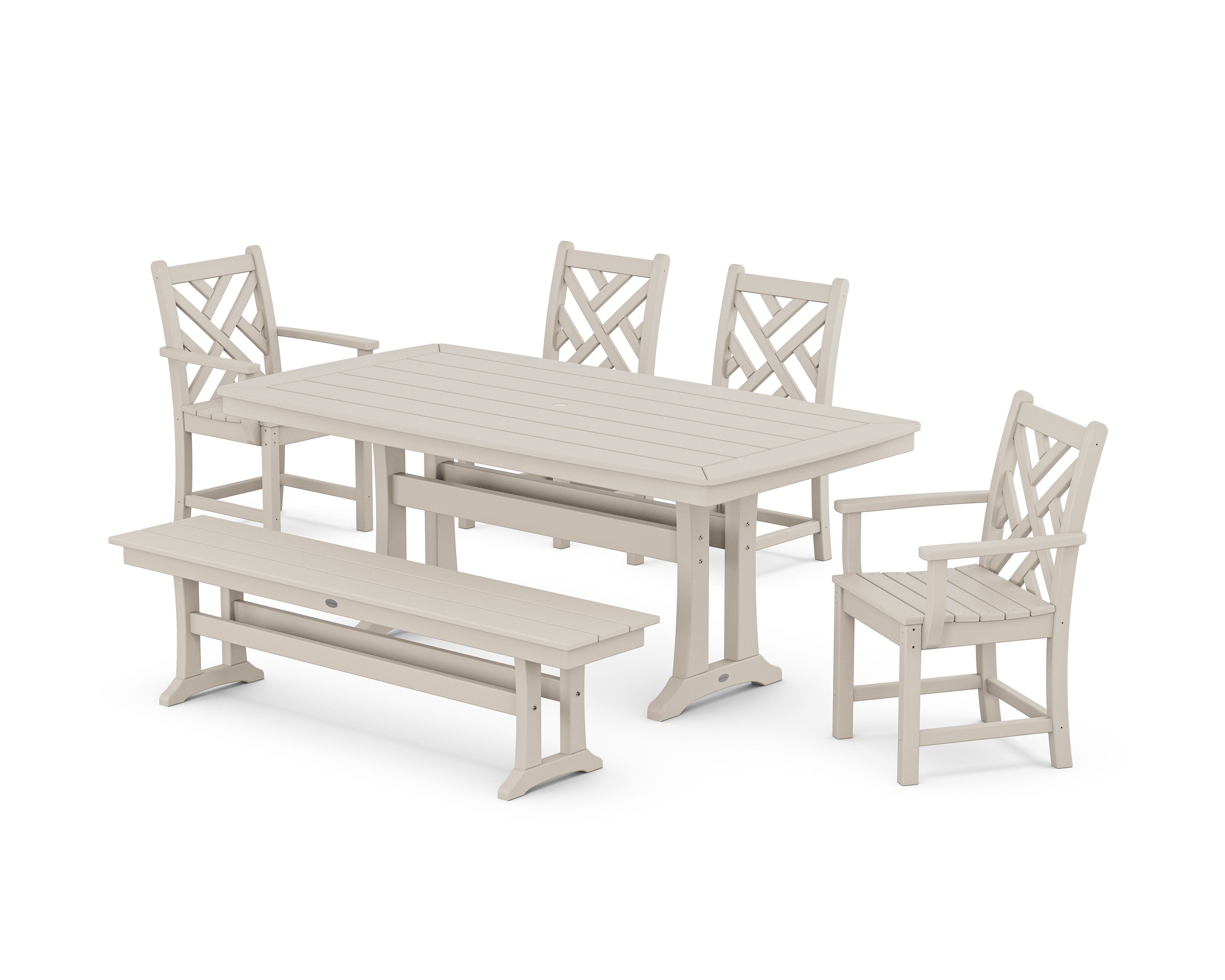 Chippendale 6-Piece Dining Set with Trestle Legs in Sand