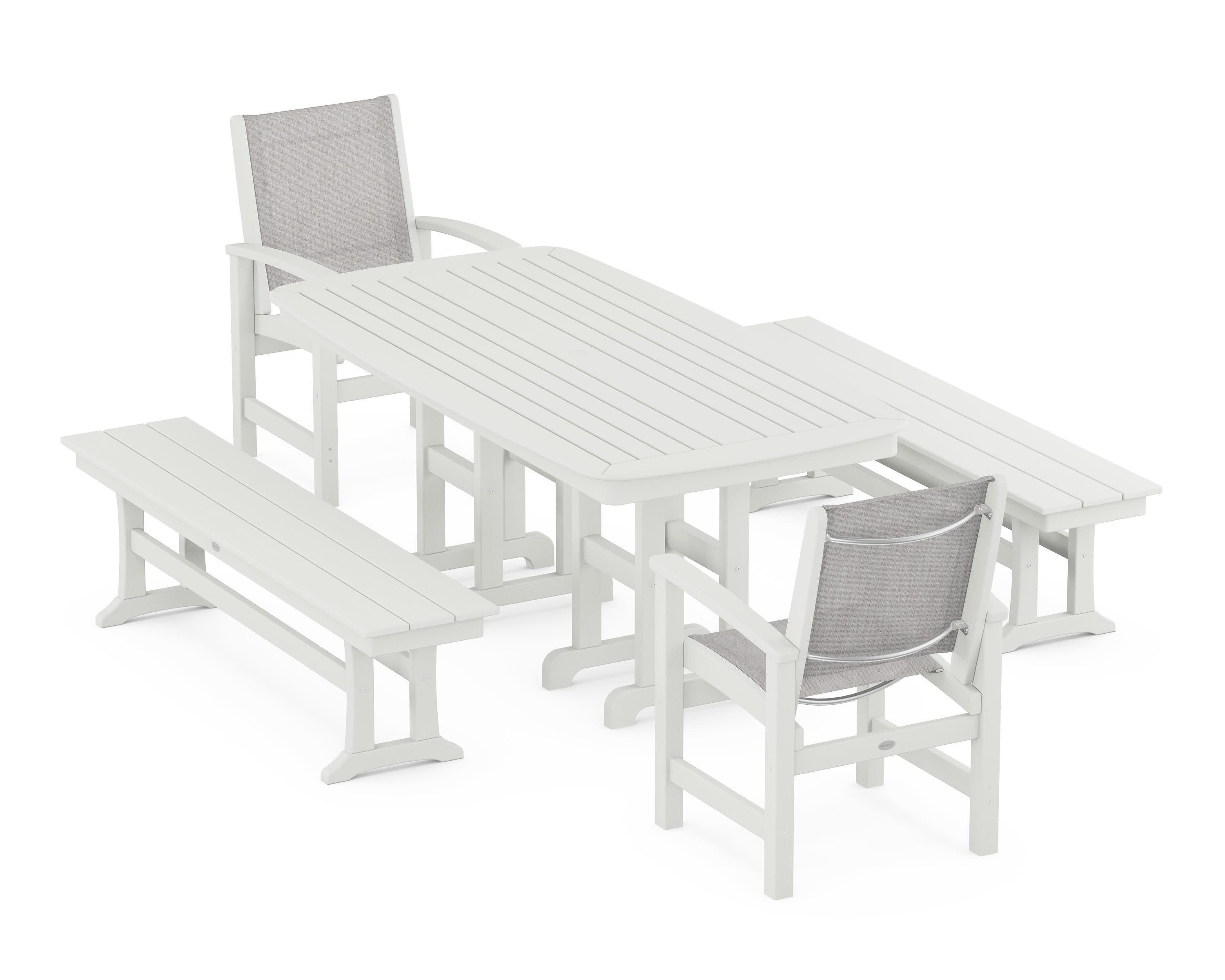Coastal 5-Piece Dining Set in Vintage White / Parchment Sling