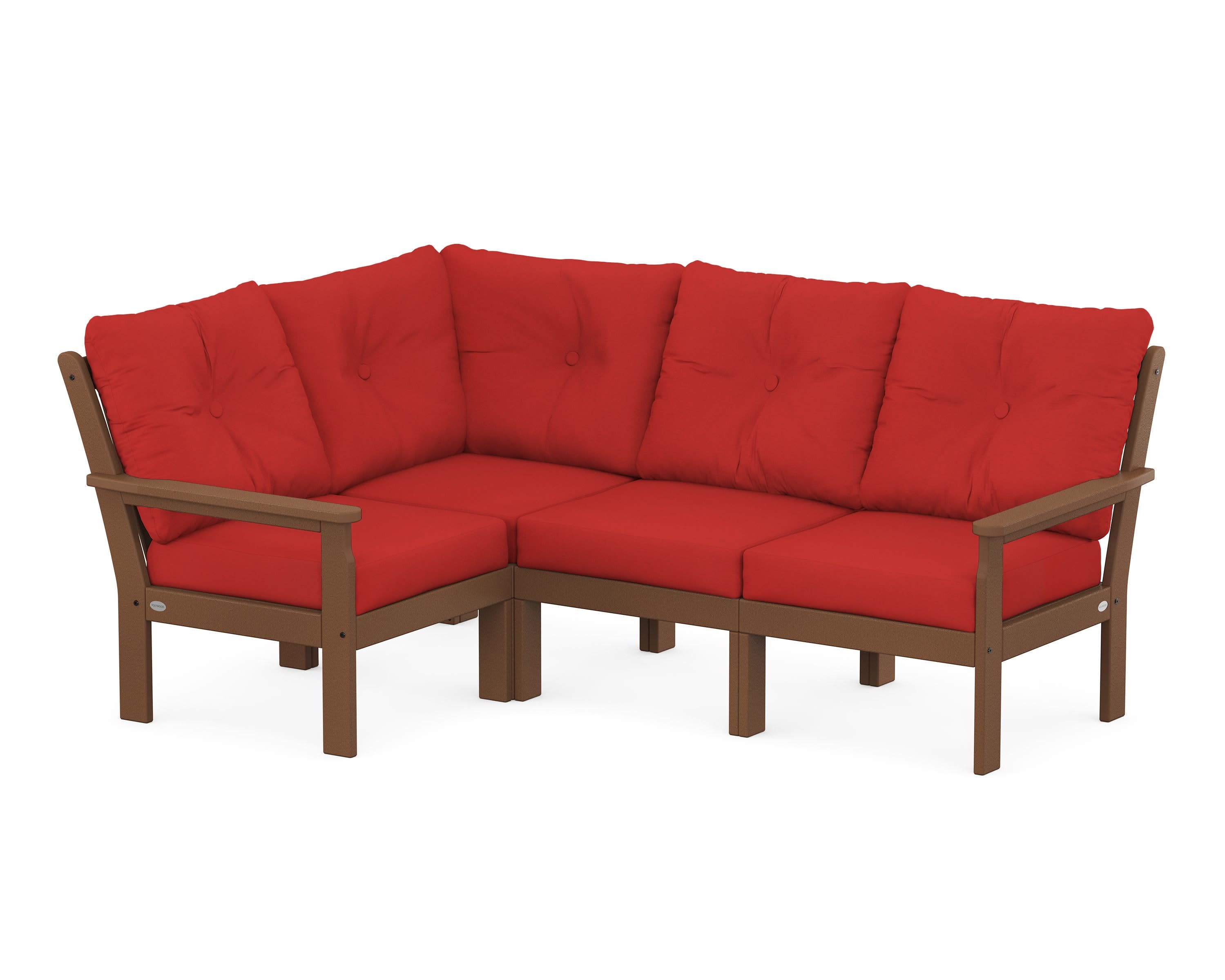 Vineyard 4-Piece Sectional in Teak / Crimson Linen