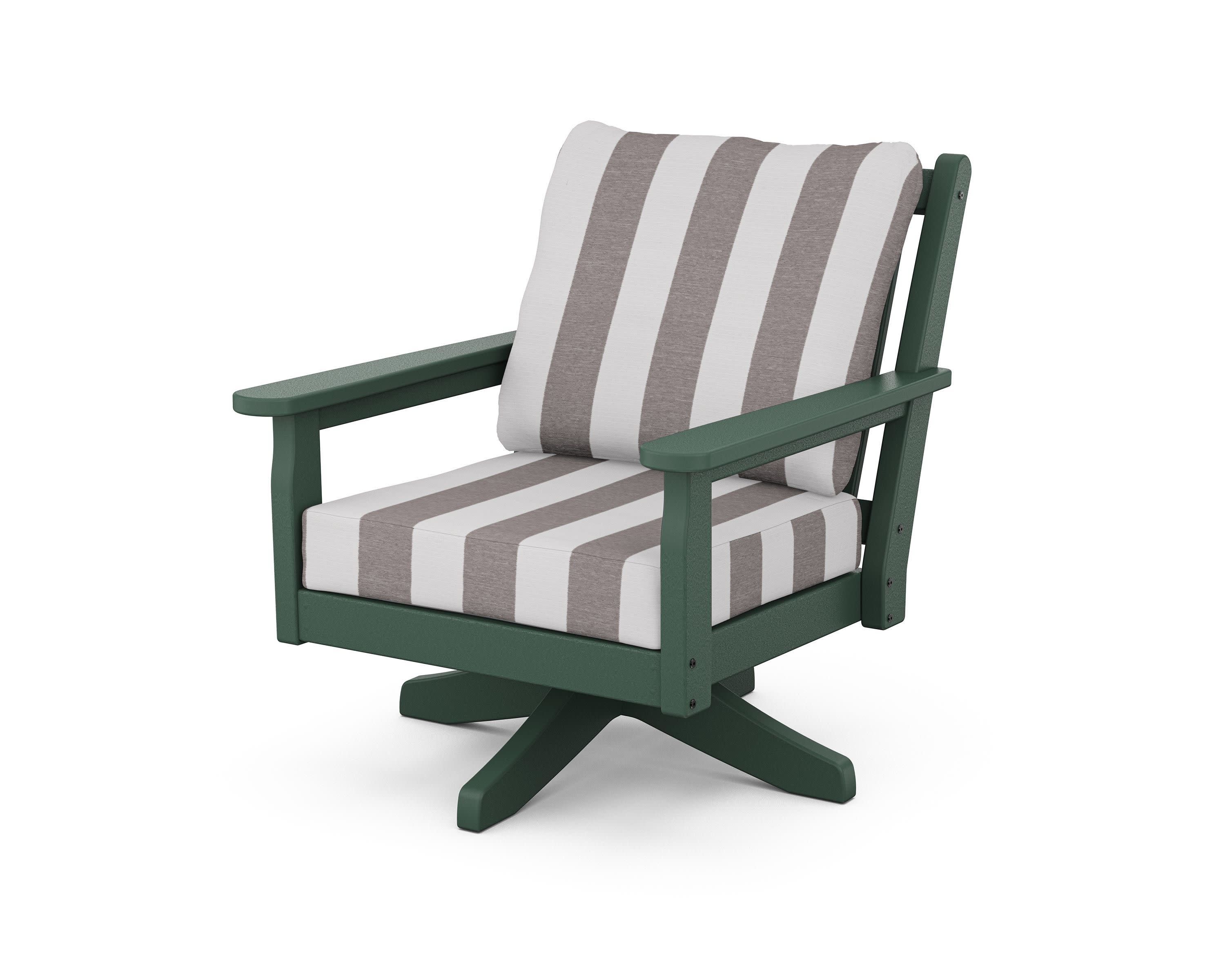 Chippendale Deep Seating Swivel Chair in Green / Cabana Stripe Grey Mist