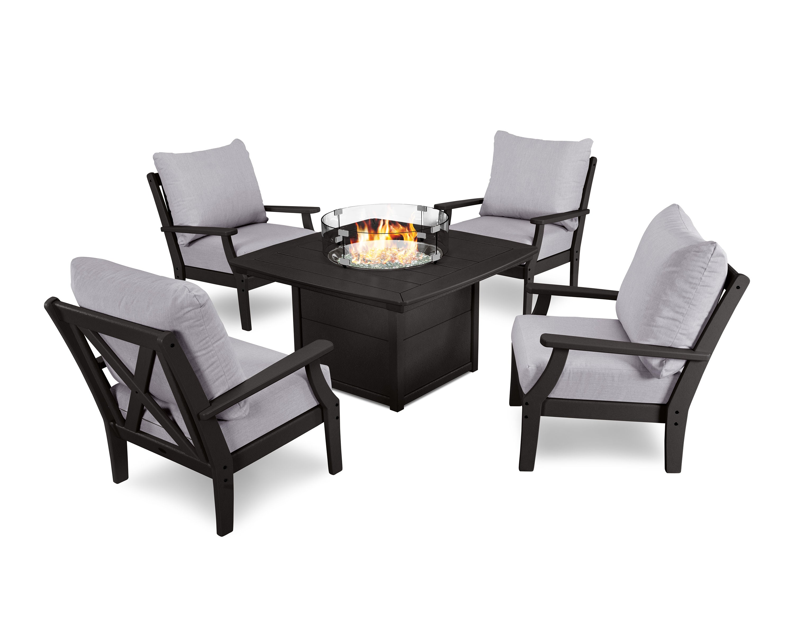 Braxton 5-Piece Deep Seating Conversation Set with Fire Pit Table in Black / Granite