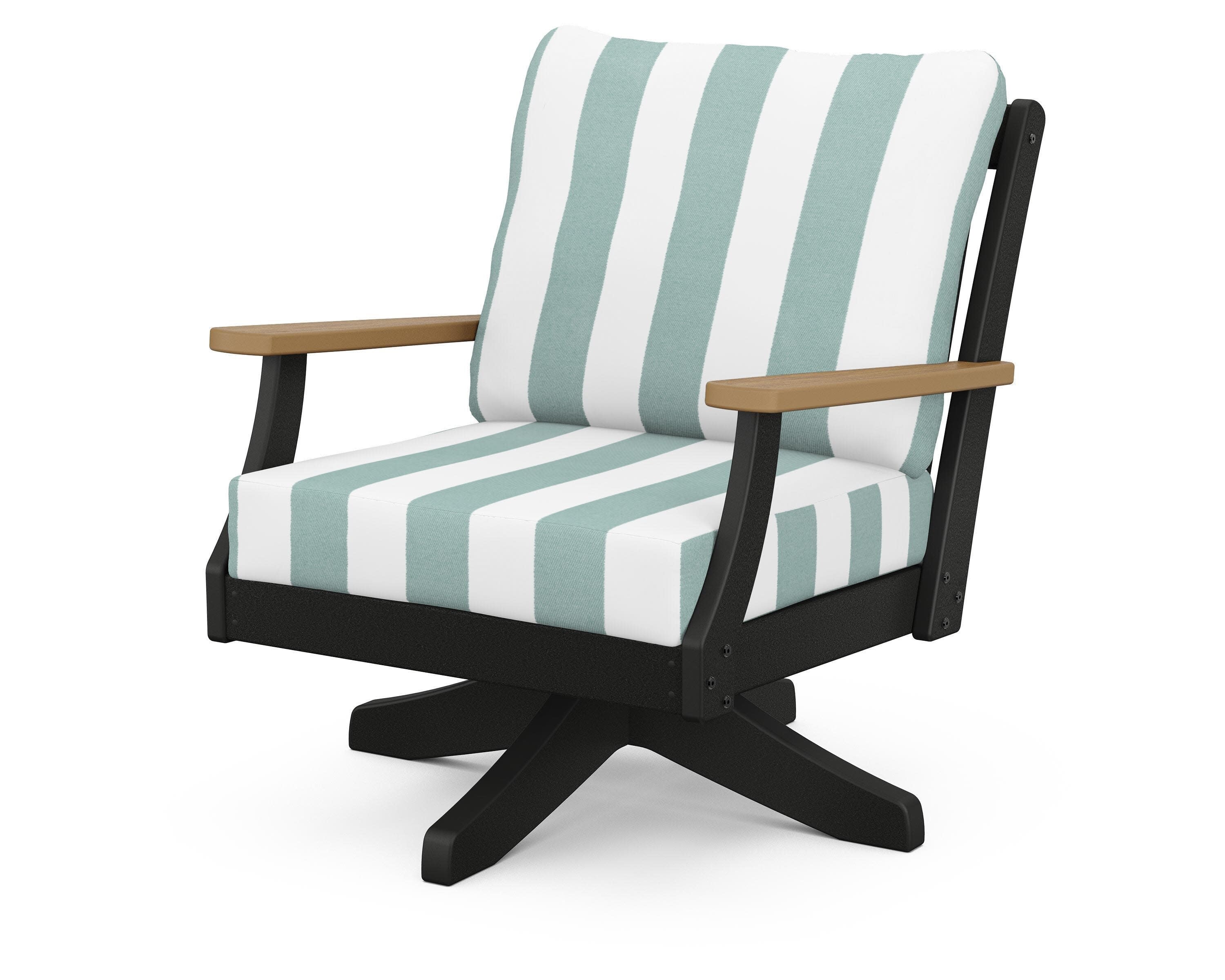 Braxton Deep Seating Swivel Chair in Black / Natural / Cabana Stripe Glacier Spa