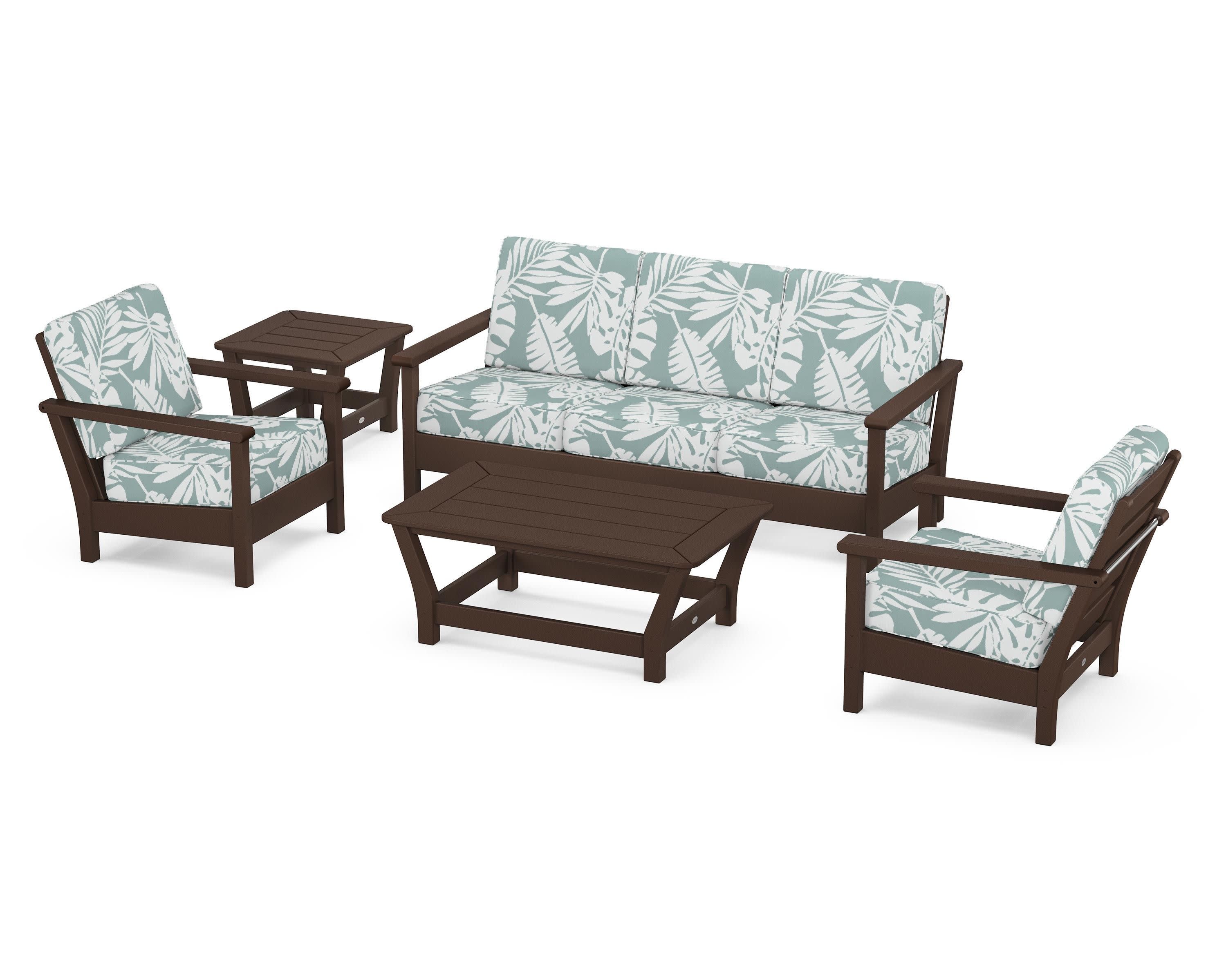 Harbour 5-Piece Deep Seating Set in Mahogany / Leaf Glacier Spa