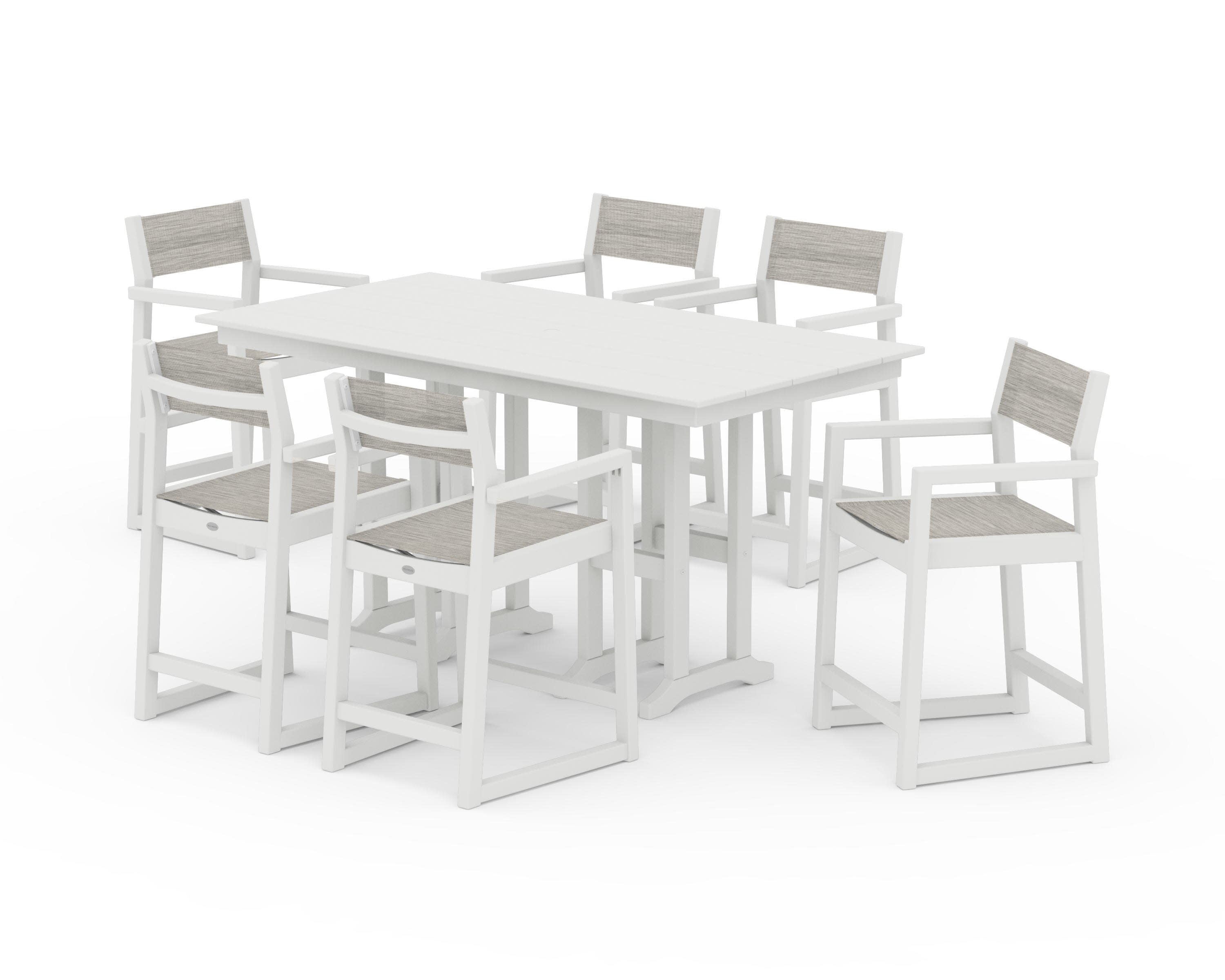 EDGE Sling Arm Chair 7-Piece Farmhouse Counter Set in Vintage White / Birch Sling