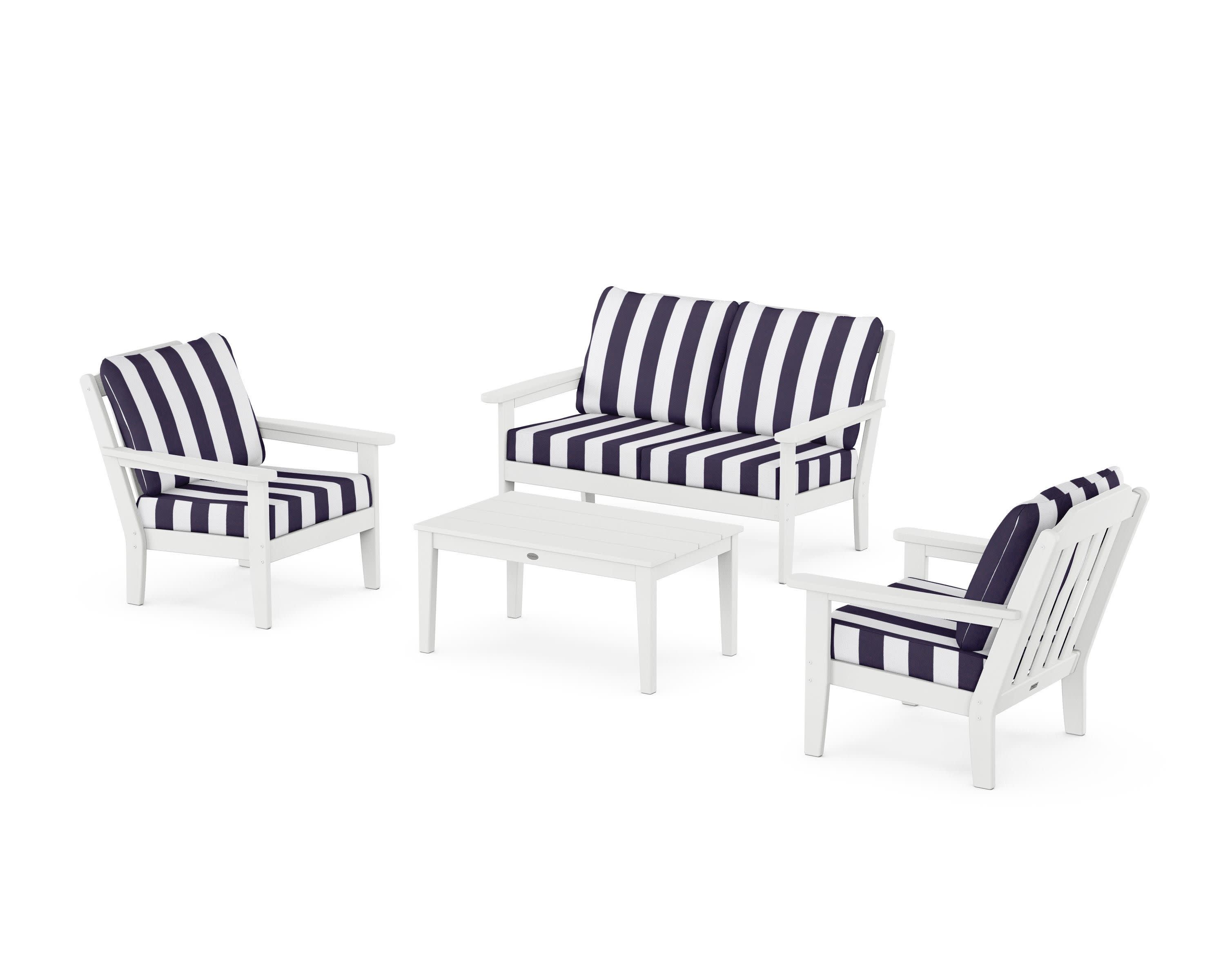 Cottage 4-Piece Deep Seating Set with Loveseat in White / Cabana Stripe Navy
