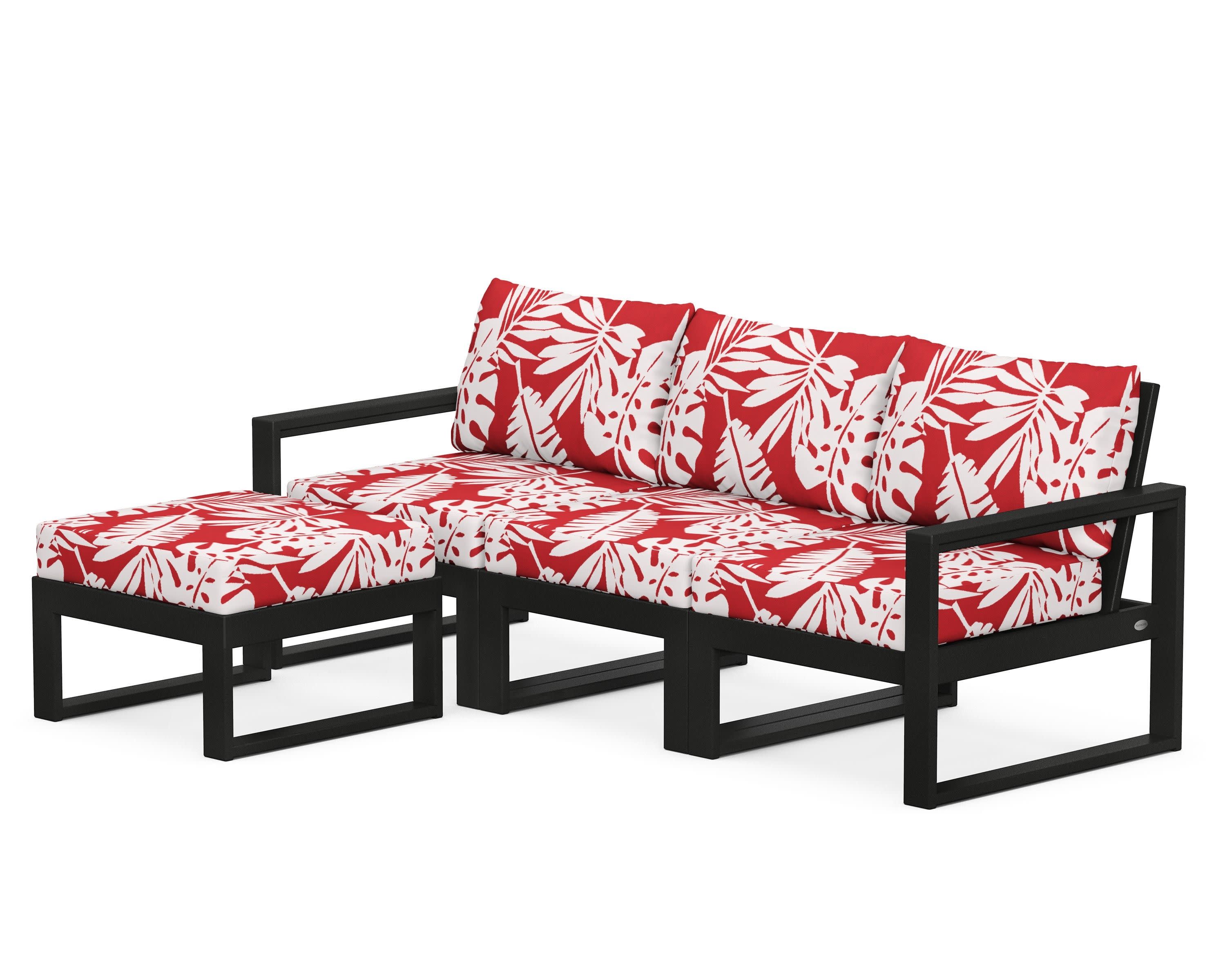 EDGE 4-Piece Modular Deep Seating Set with Ottoman in Black / Leaf Crimson