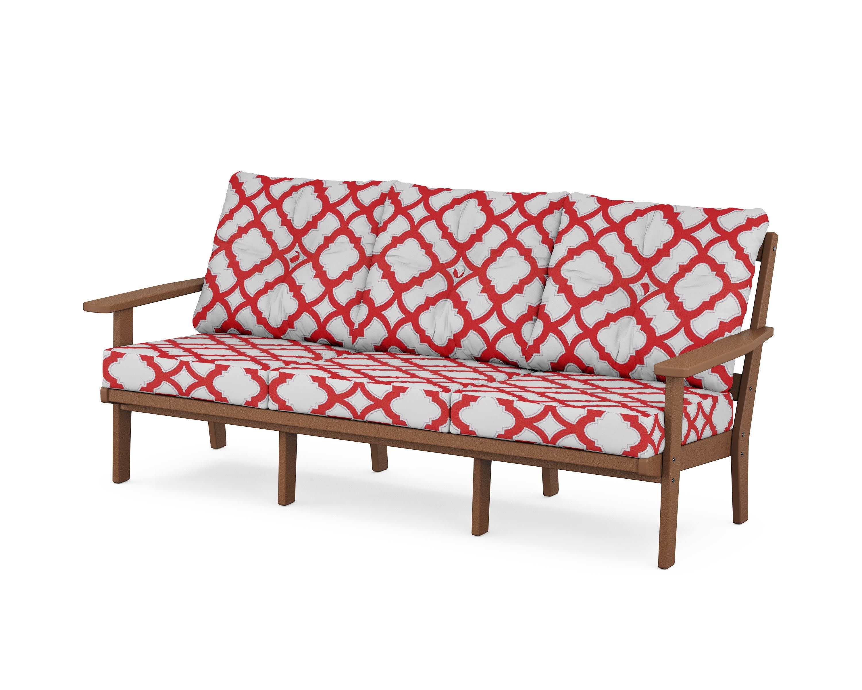 PrairieDeep Seating Sofa in Teak / Trellis Crimson
