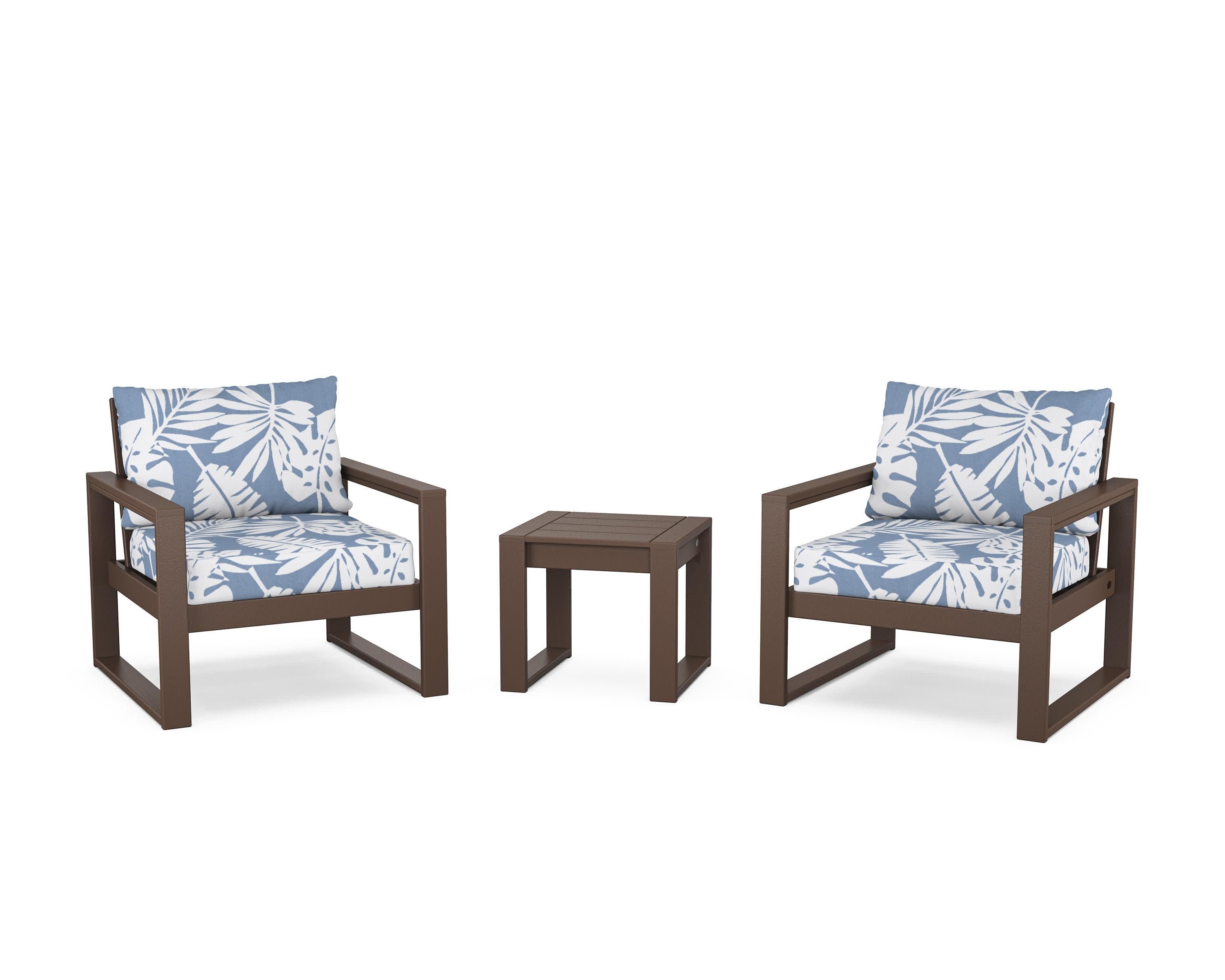 EDGE Sectional 3-Piece Deep Seating Set in Mahogany / Leaf Sky Blue
