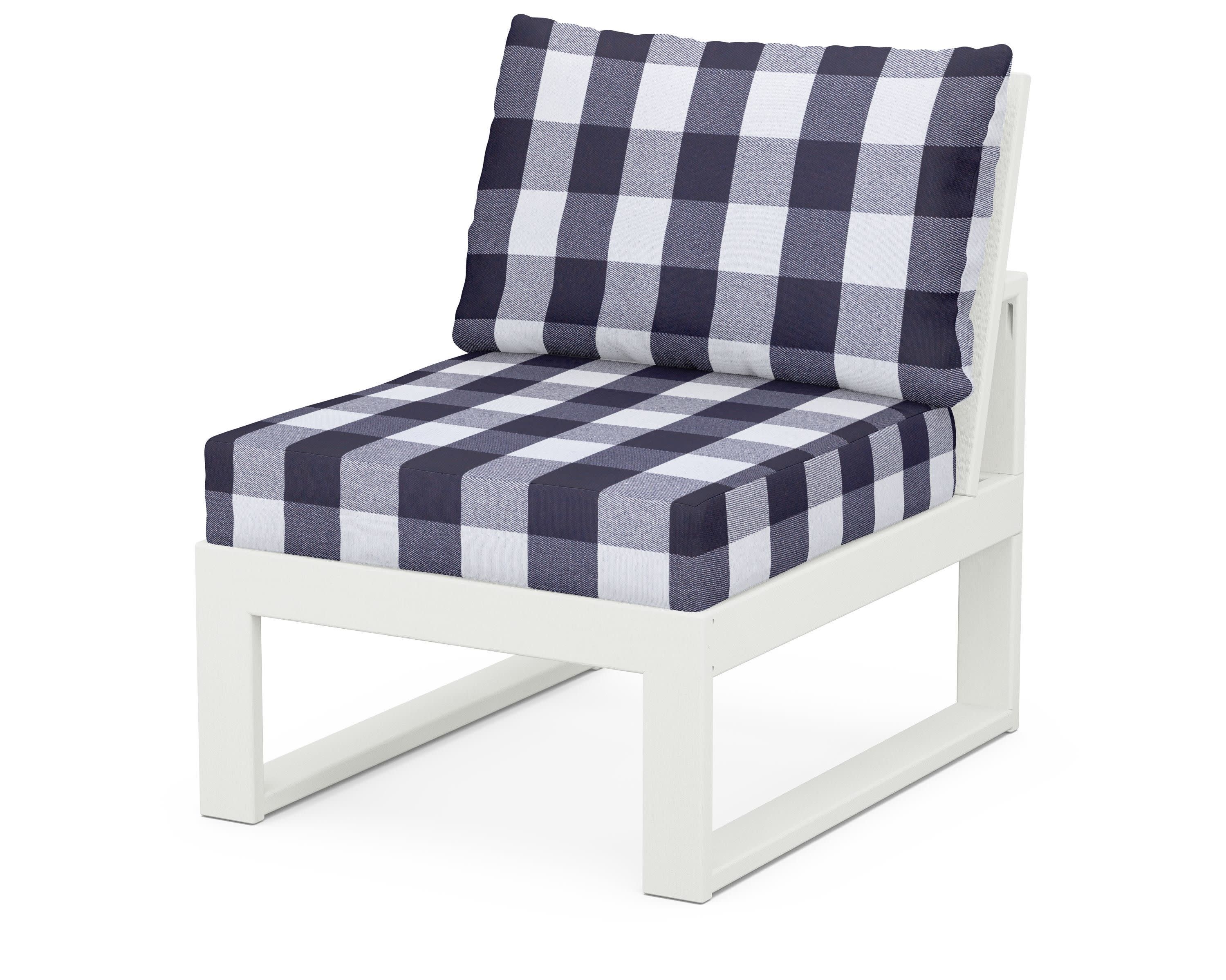Modular Armless Chair in Vintage White / Buffalo Plaid Navy