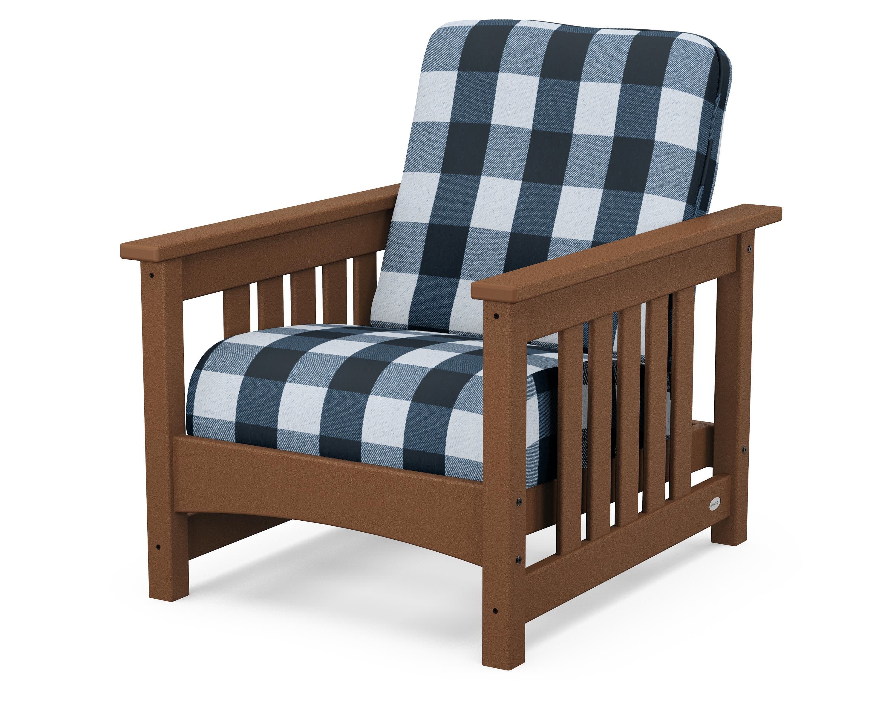 Club Mission Chair in Teak / Buffalo Plaid Marine Indigo