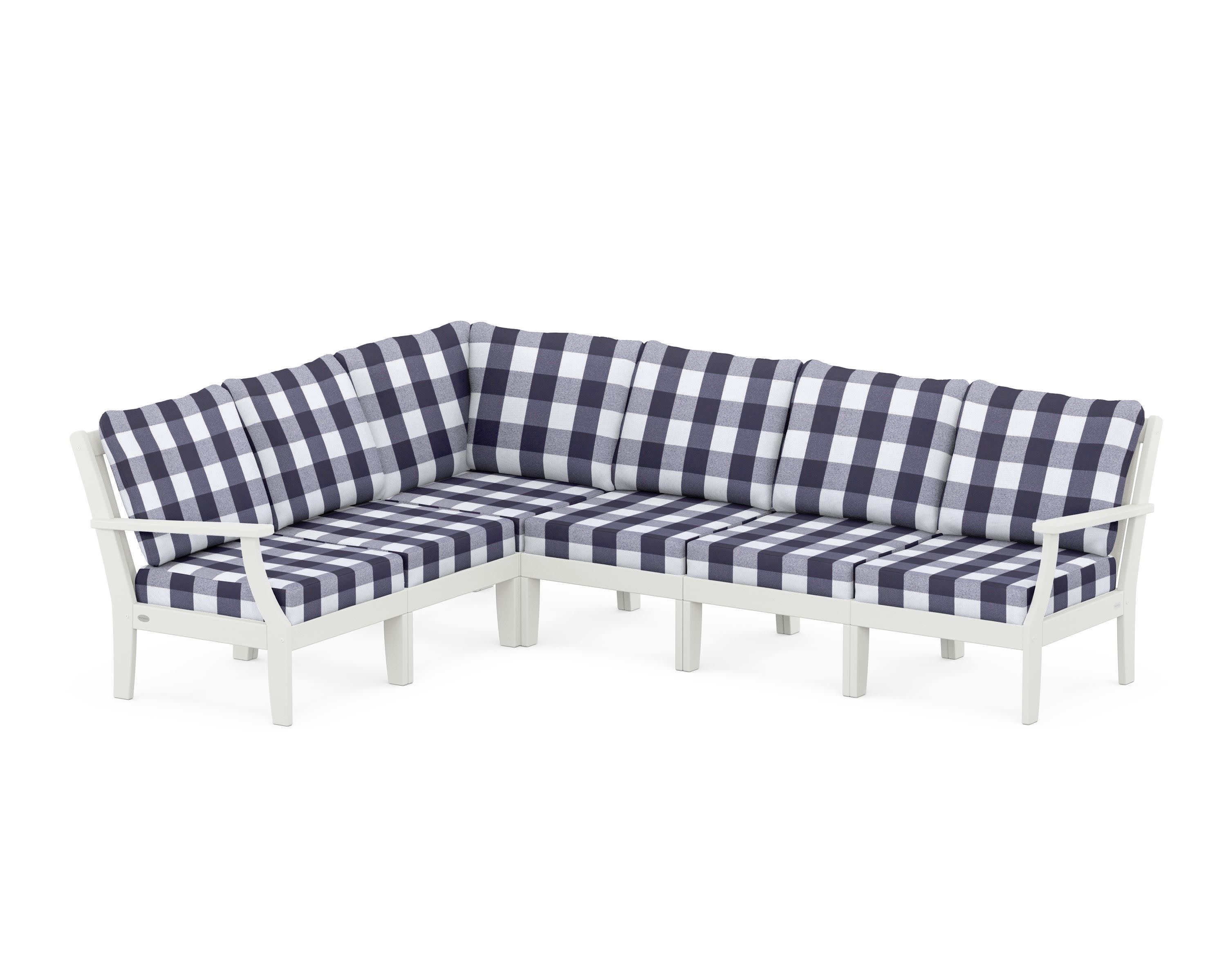 Braxton Modular 6-Piece Deep Seating Set in Vintage White / Buffalo Plaid Navy
