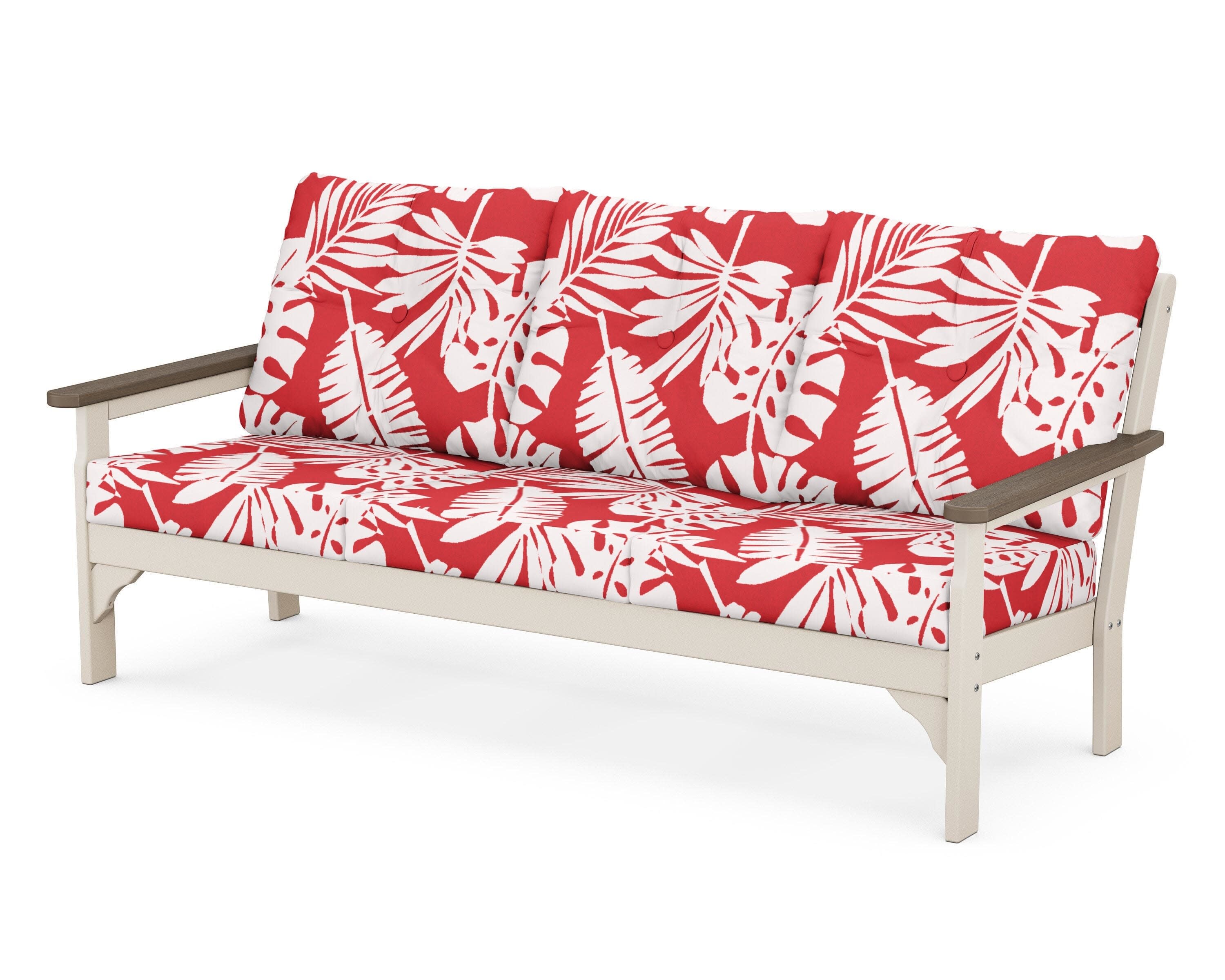 Vineyard Deep Seating Sofa in Sand / Kona / Leaf Crimson