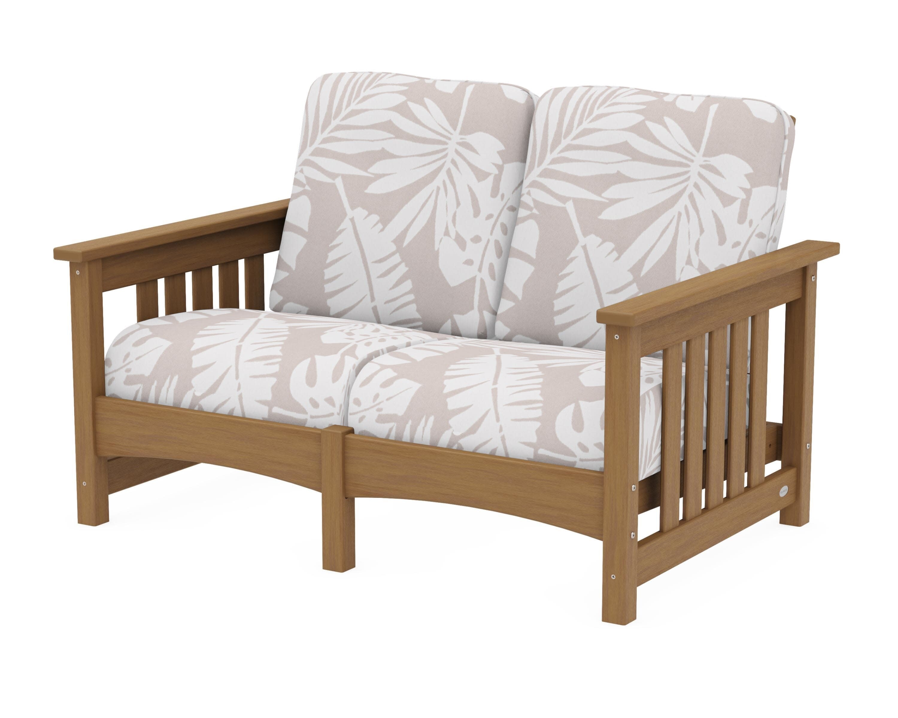 Club Mission Loveseat in Natural / Leaf Dune Burlap