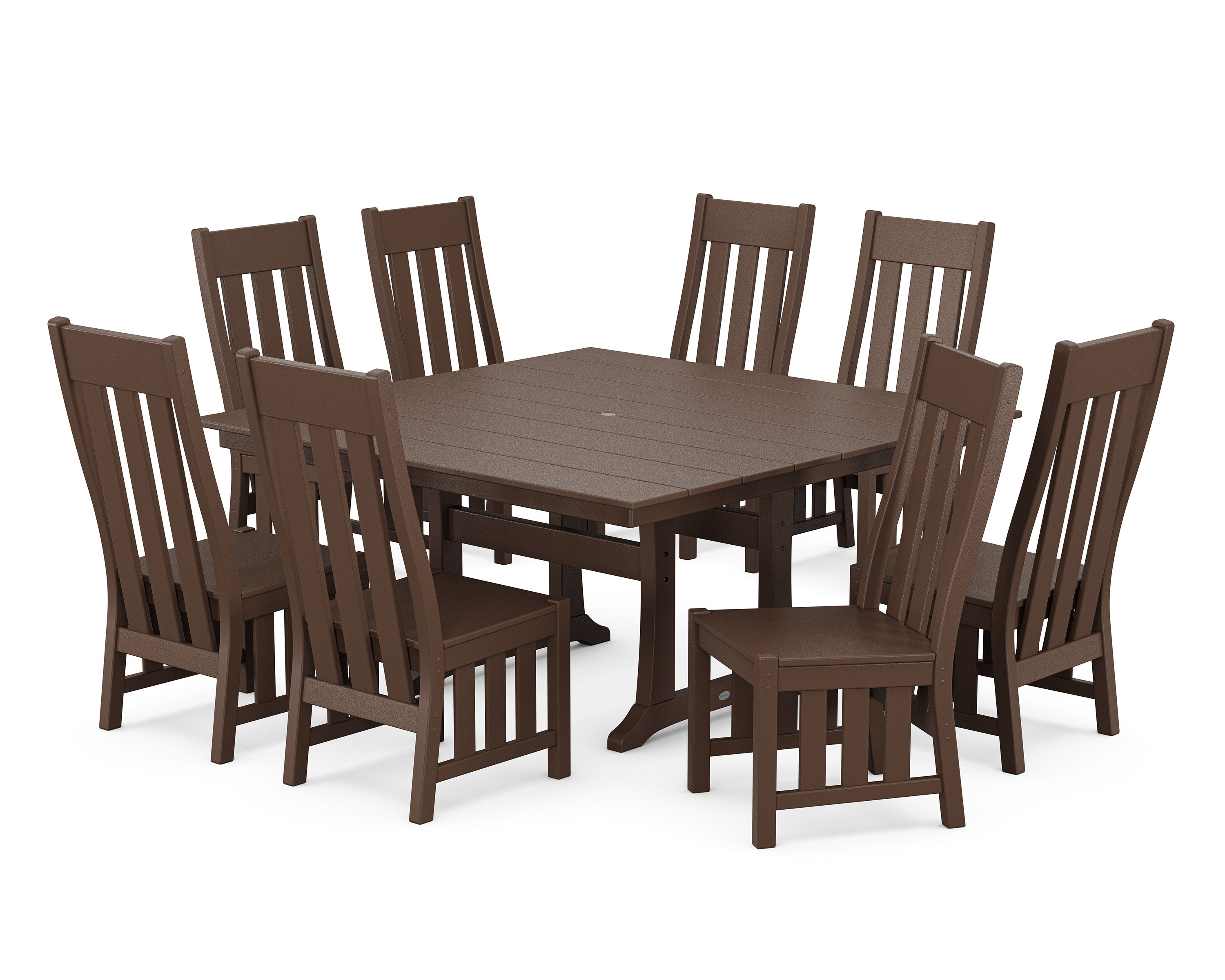 Acadia Side Chair 9-Piece Square Farmhouse Dining Set with Trestle Legs in Mahogany