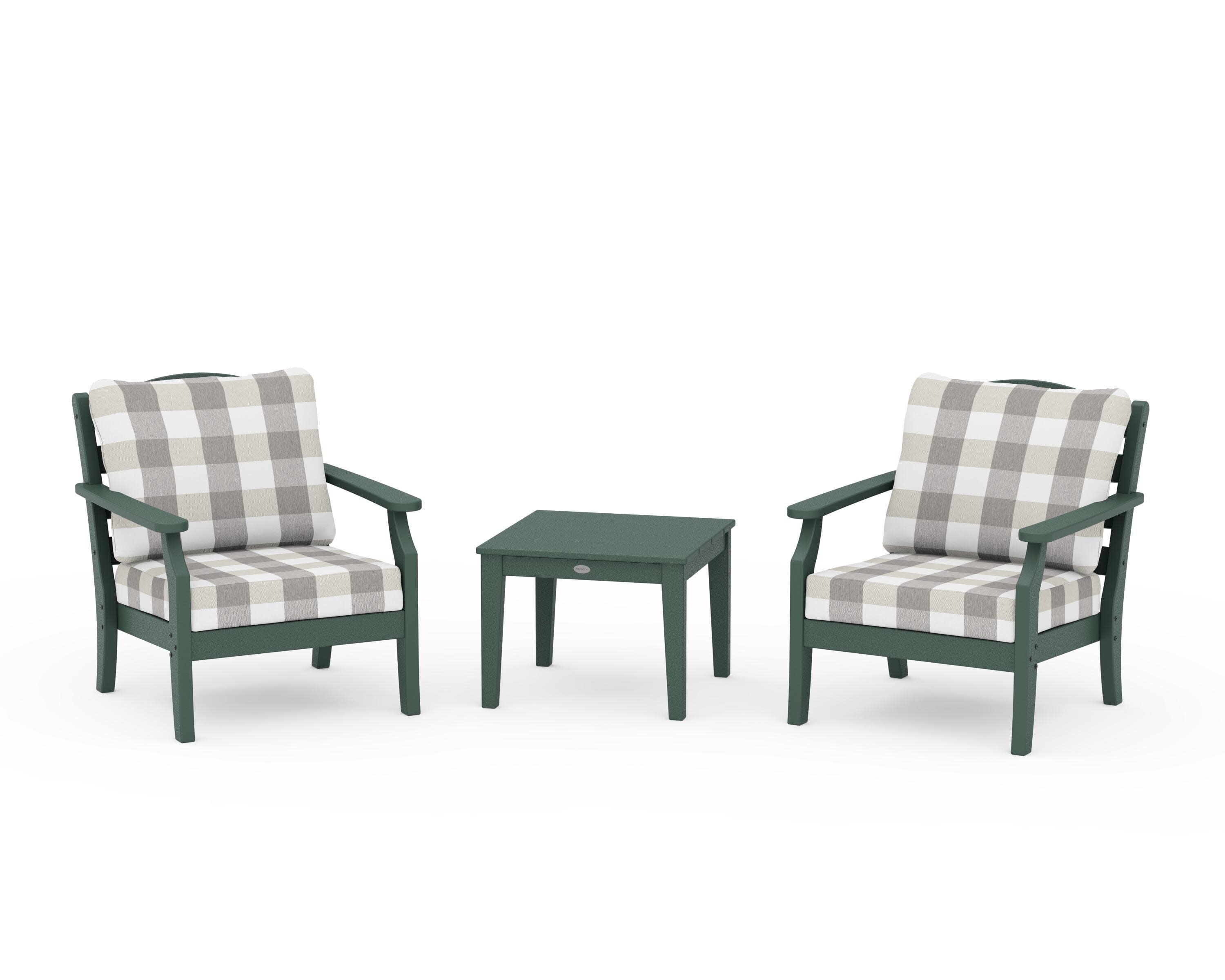 Savannah 3-Piece Deep Seating Set in Green / Buffalo Plaid Grey Mist