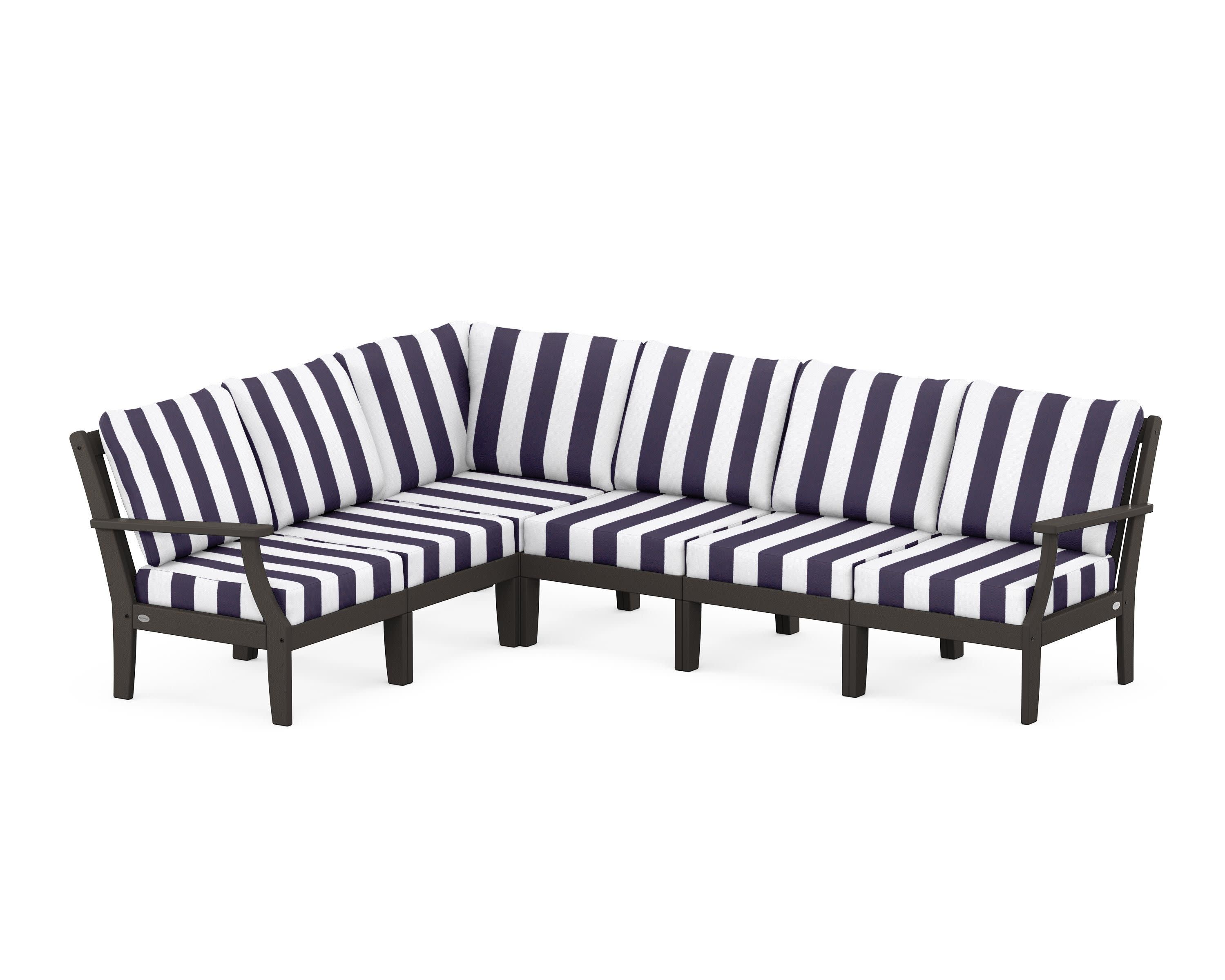 Braxton Modular 6-Piece Deep Seating Set in Vintage Coffee / Cabana Stripe Navy
