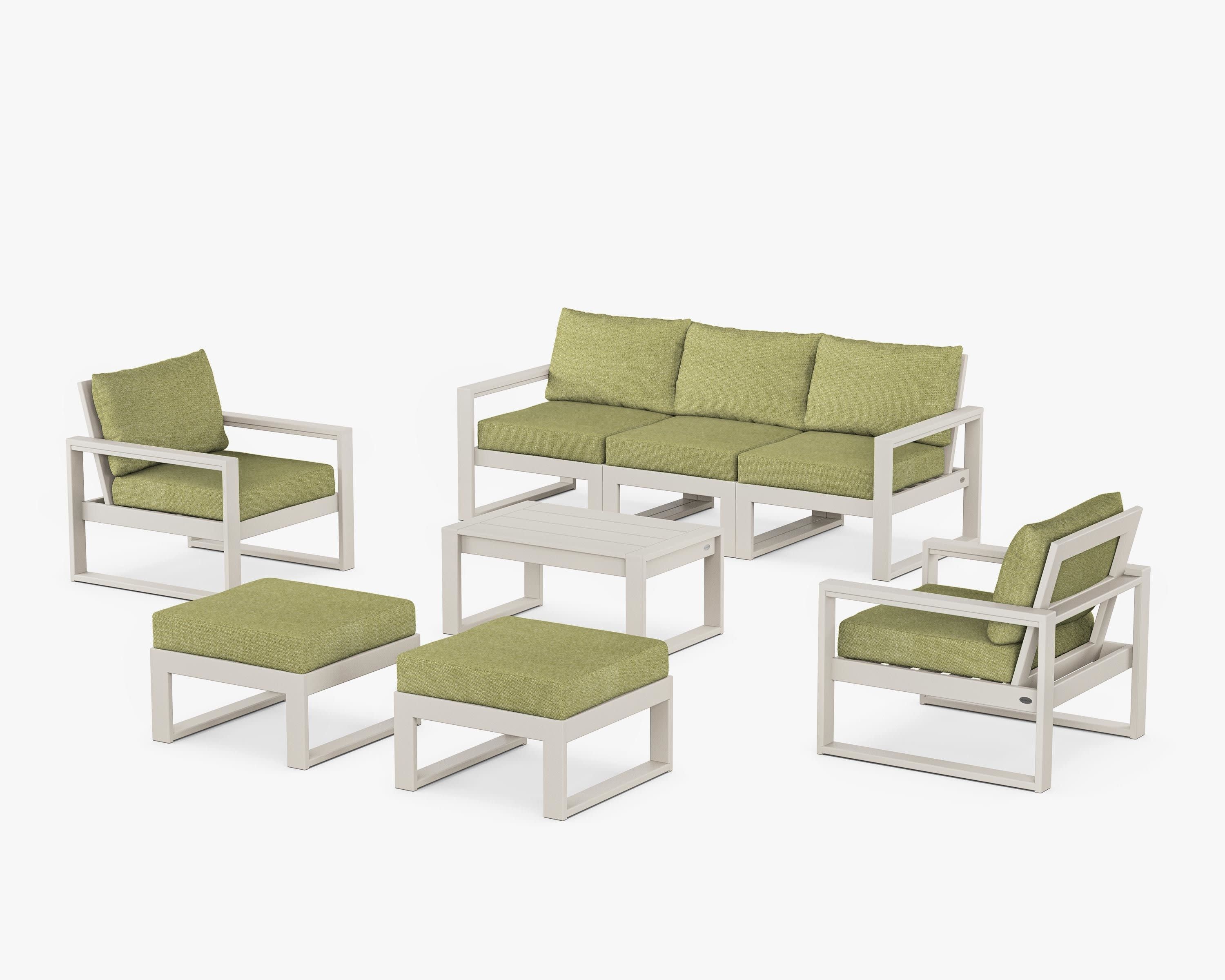 EDGE Sectional 8-Piece Lounge Sofa Set in Sand / Chartreuse Boucle