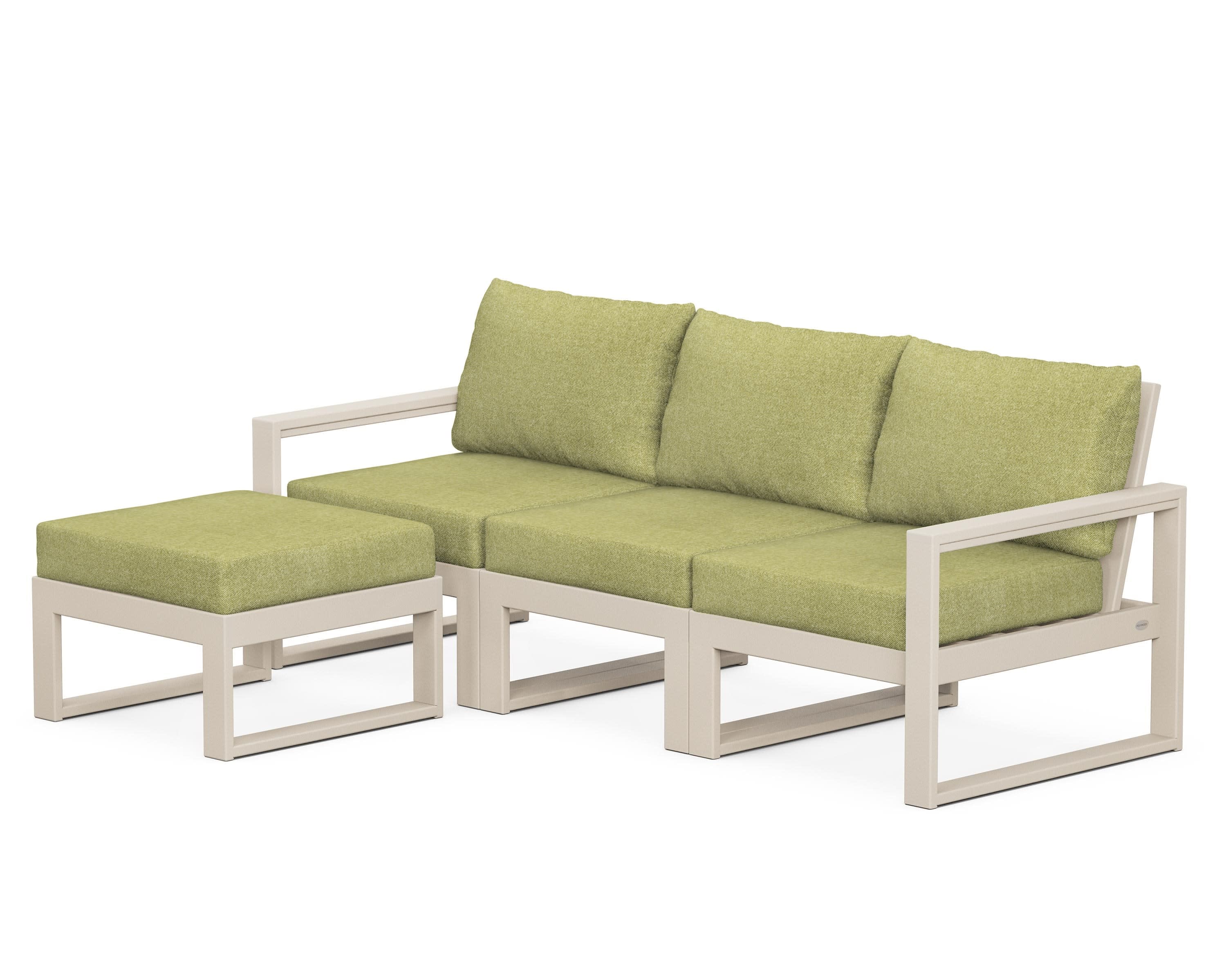 EDGE 4-Piece Modular Deep Seating Set with Ottoman in Sand / Chartreuse Boucle