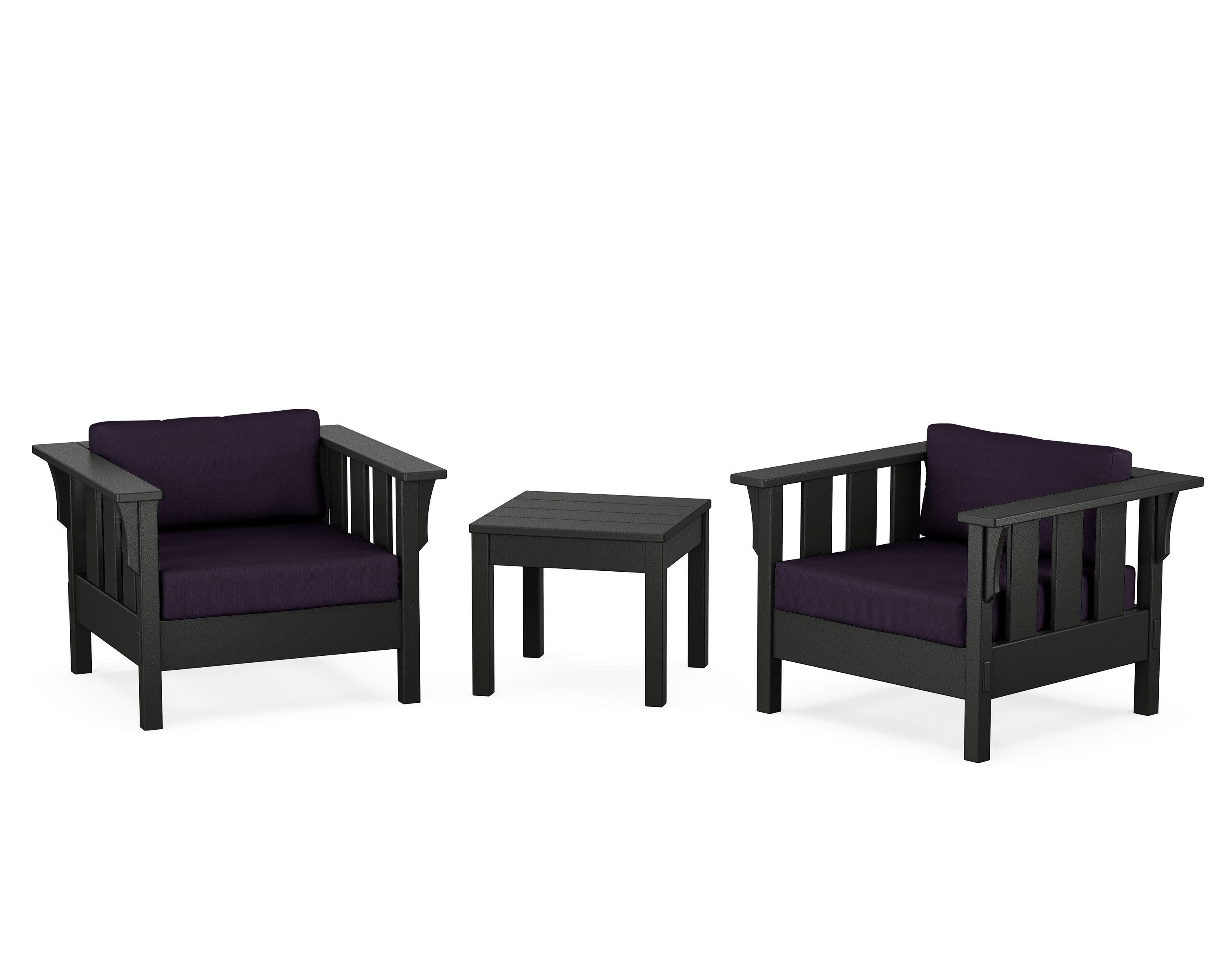 Acadia 3-Piece Deep Seating Set in Black / Navy Linen