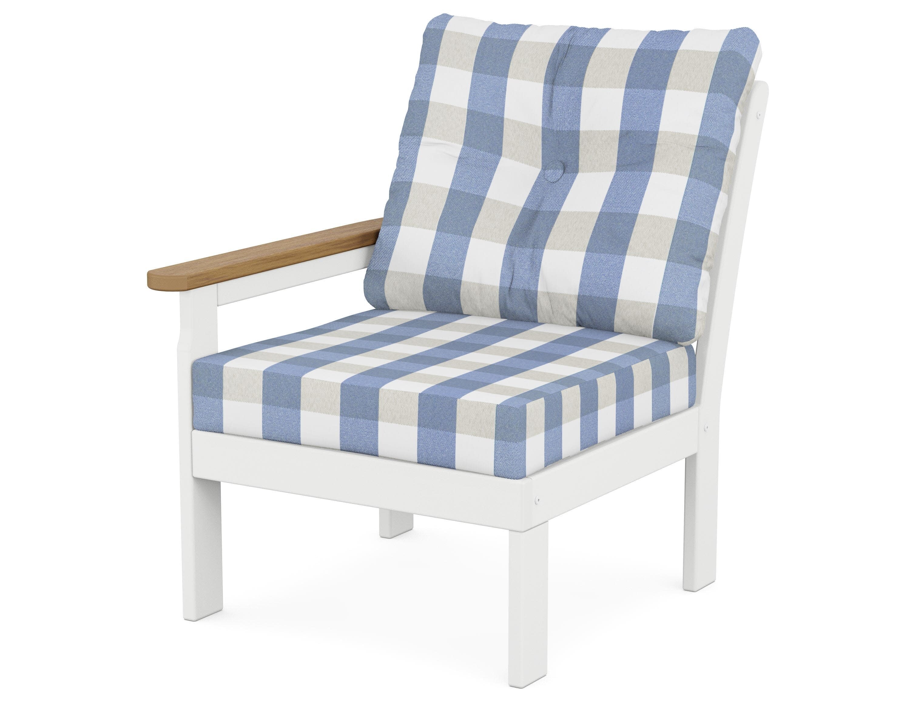 Vineyard Modular Left Arm Chair in White / Natural / Buffalo Plaid Sky Blue