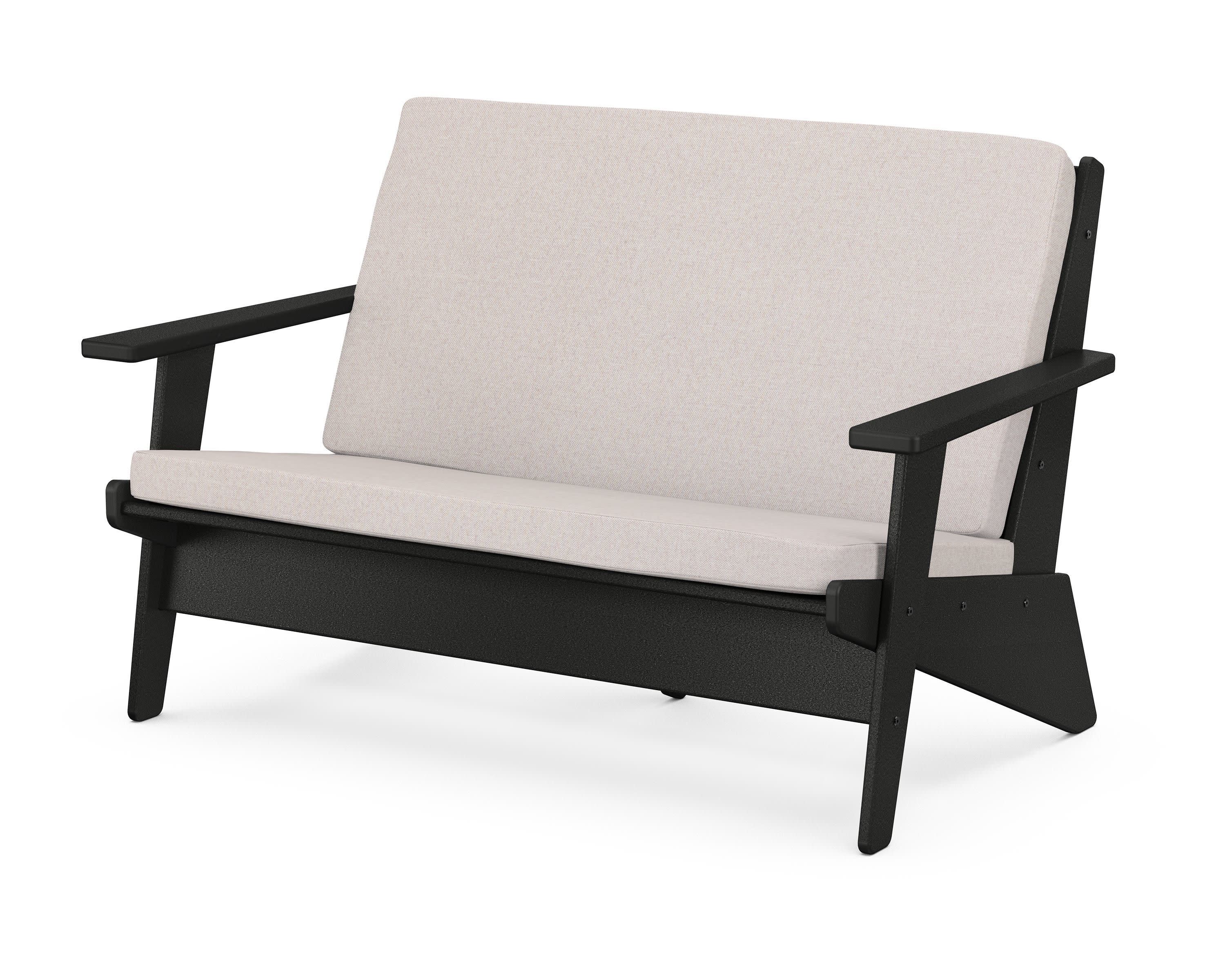 Riviera Modern Lounge Loveseat in Black / Dune Burlap
