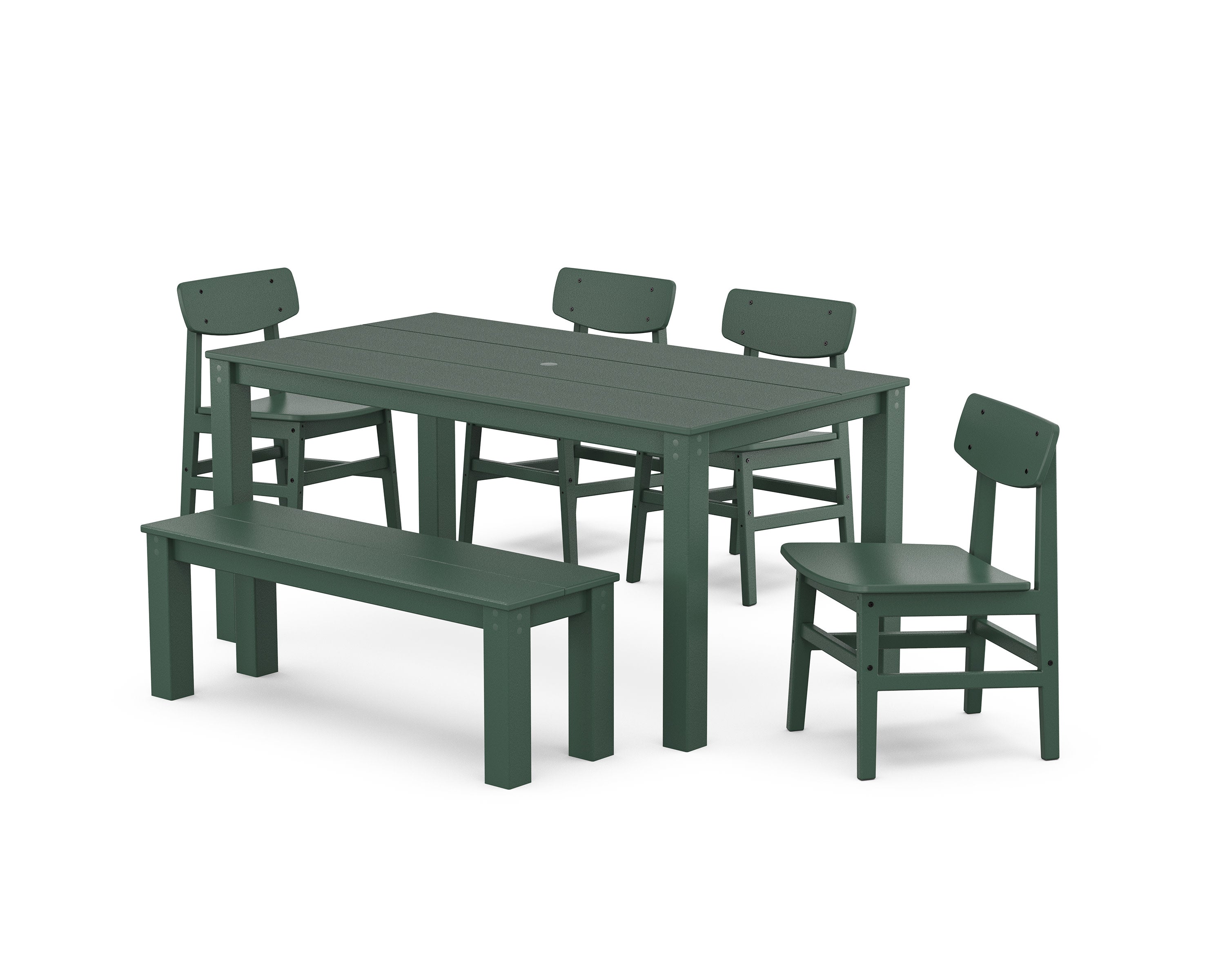 Modern Studio Urban Chair 6-Piece Parsons Dining Set with Bench in Green