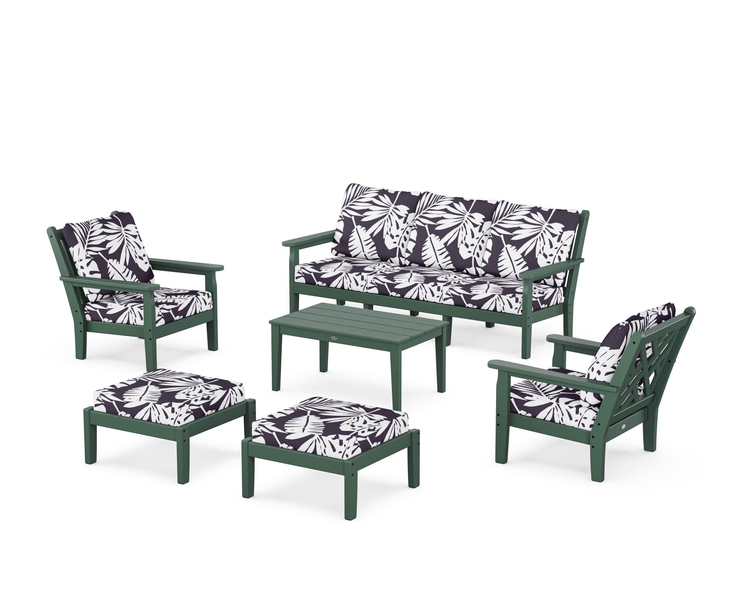 Chippendale 6-Piece Lounge Sofa Set in Green / Leaf Navy