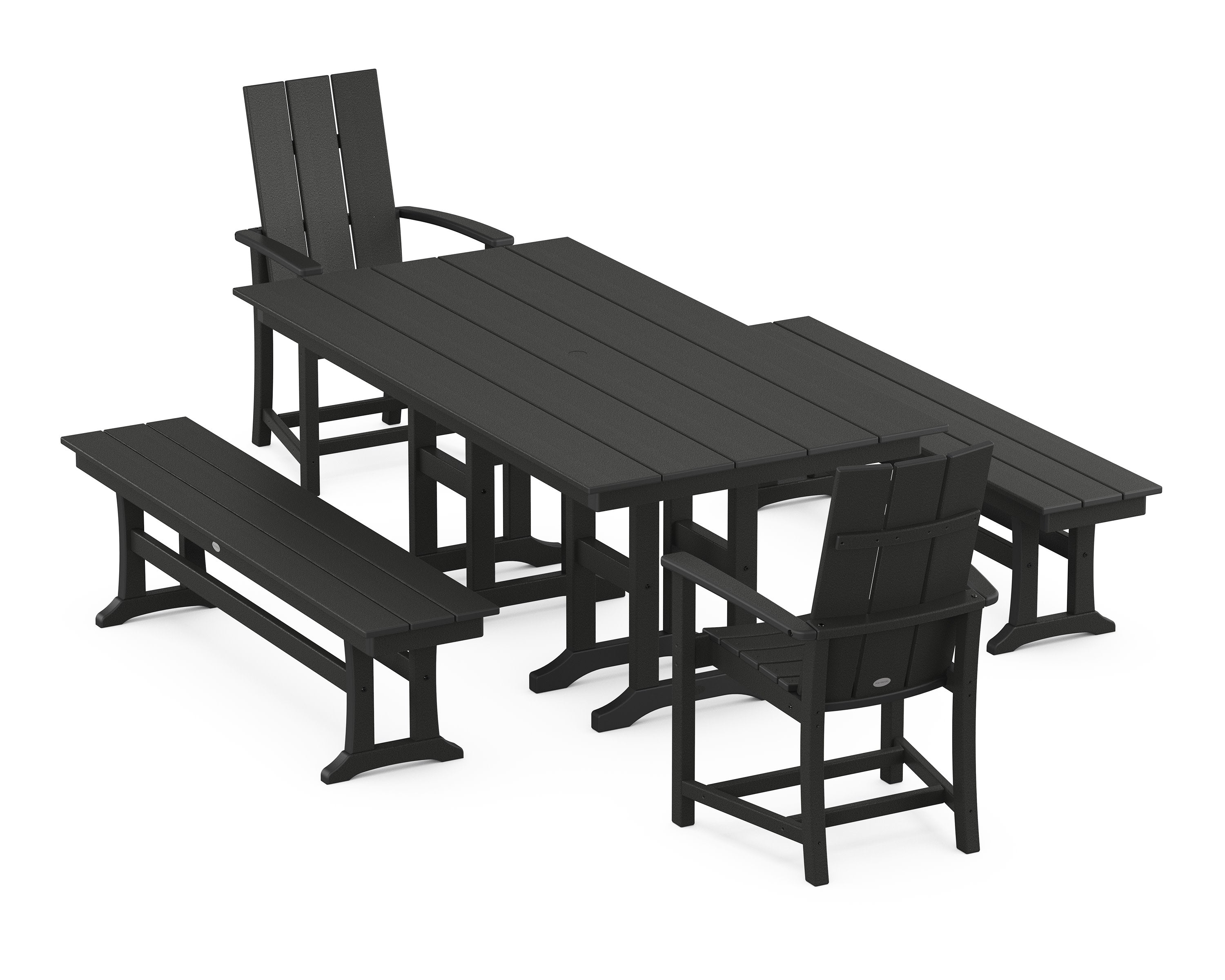 Modern Adirondack 5-Piece Farmhouse Dining Set with Benches in Black