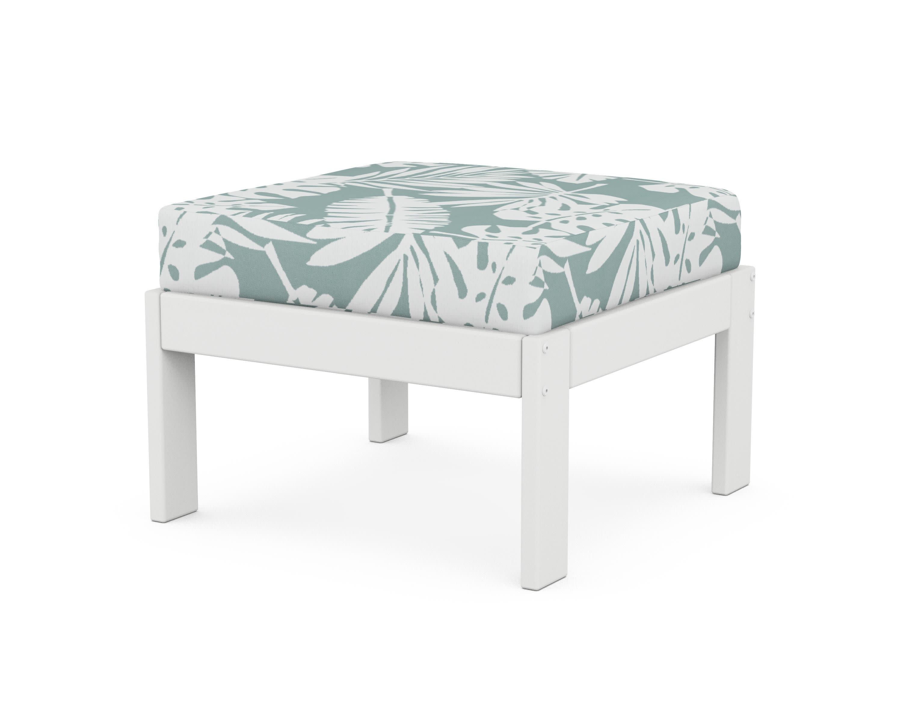Vineyard Modular Ottoman in White / Leaf Glacier Spa