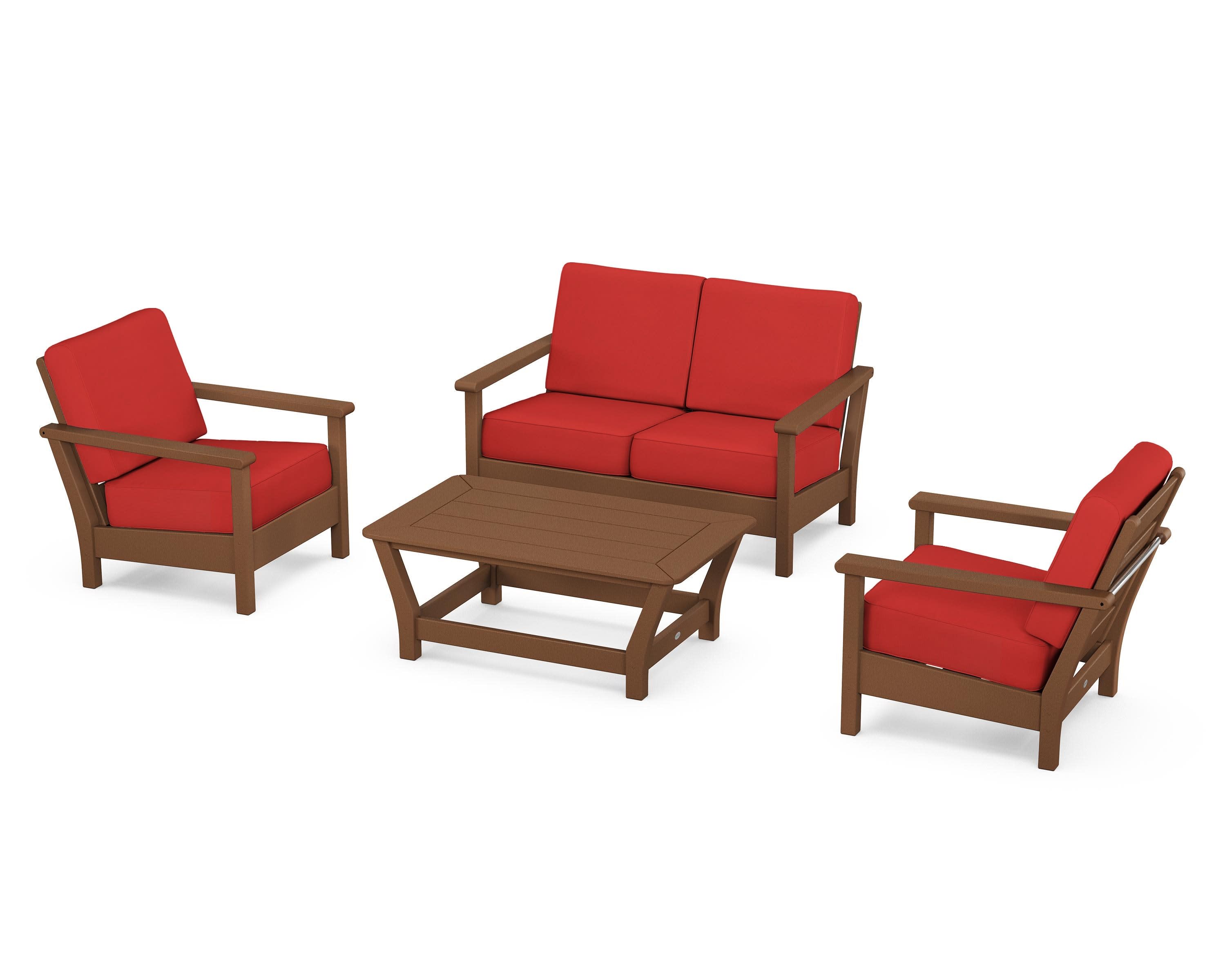 Harbour 4-Piece Deep Seating Set in Teak / Crimson Linen