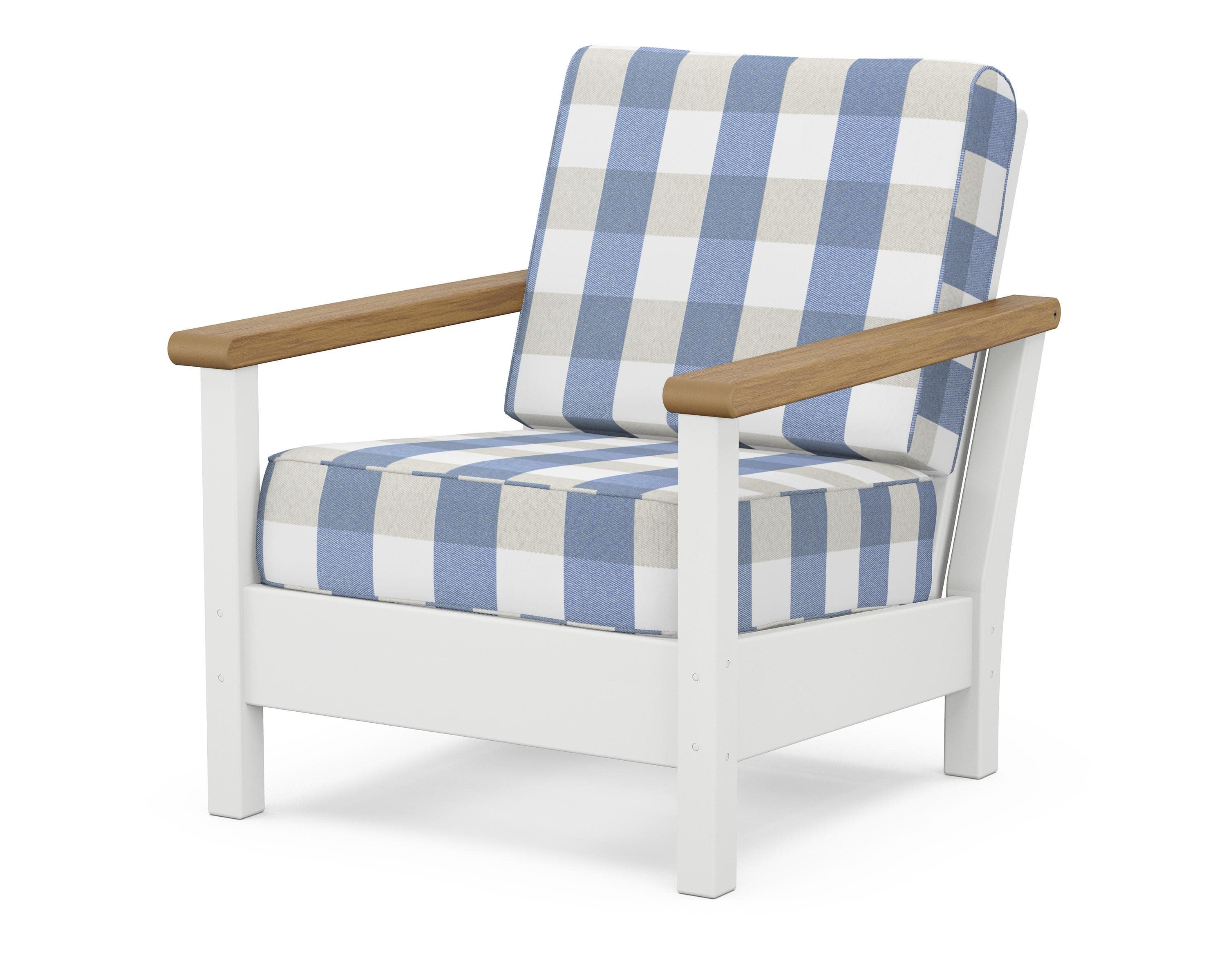 Harbour Deep Seating Chair in White / Natural / Buffalo Plaid Sky Blue