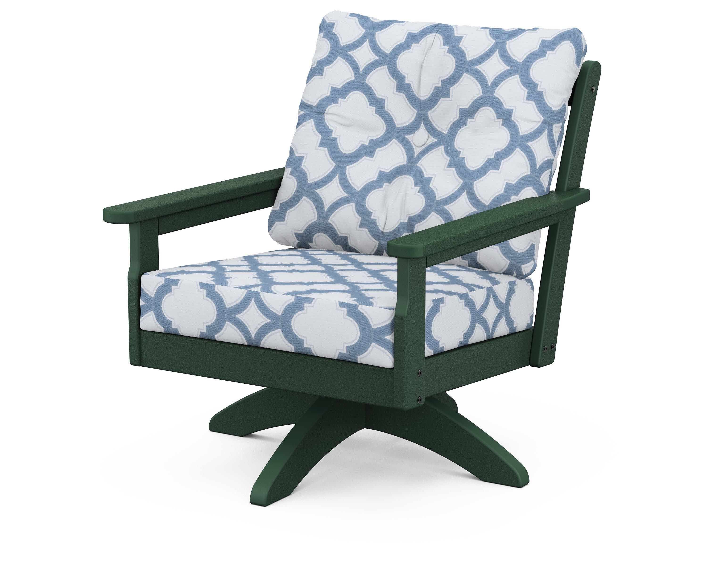 Vineyard Deep Seating Swivel Chair in Green / Trellis Sky Blue