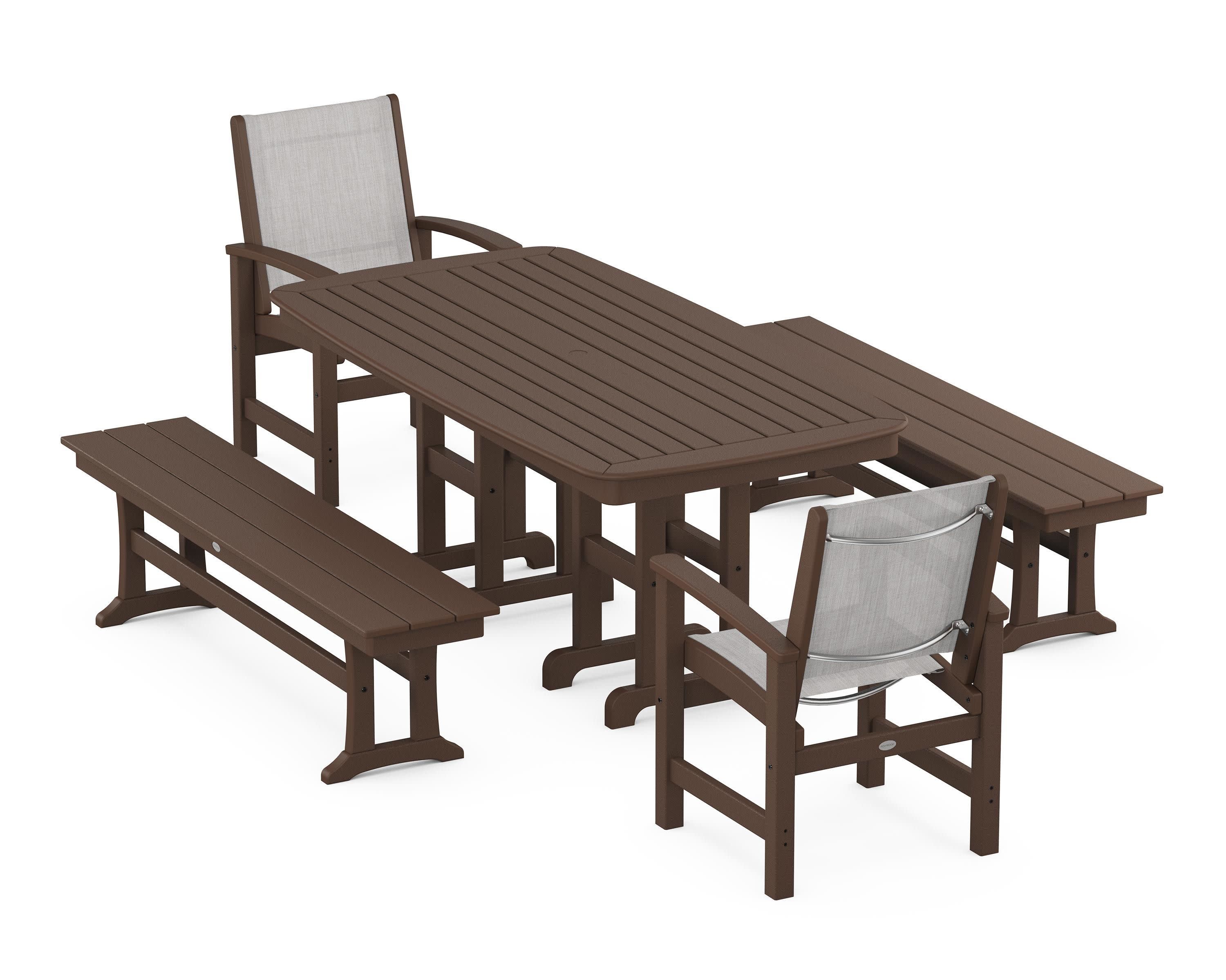 Coastal 5-Piece Dining Set in Mahogany / Parchment Sling