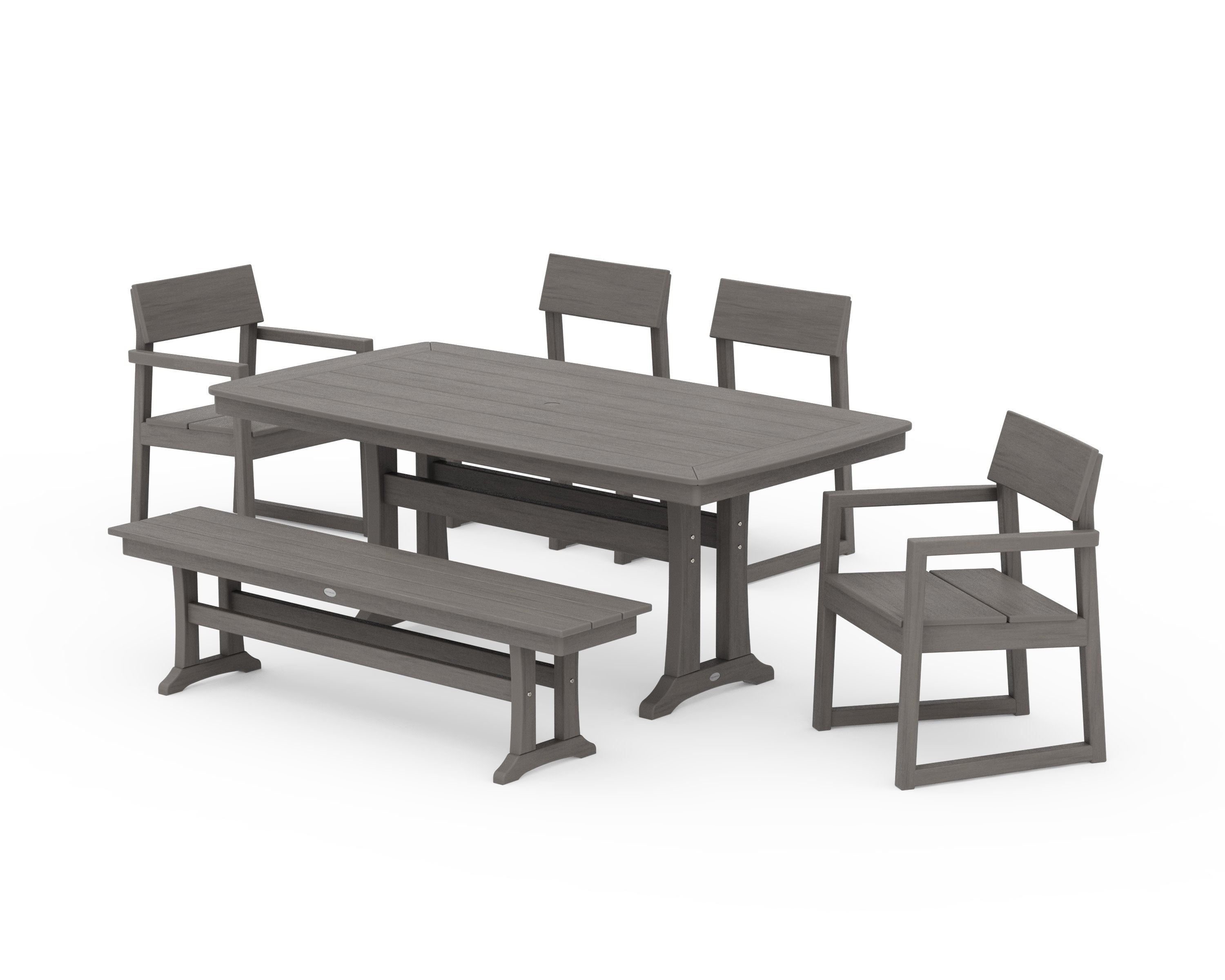 EDGE 6-Piece Dining Set with Trestle Legs in Driftwood