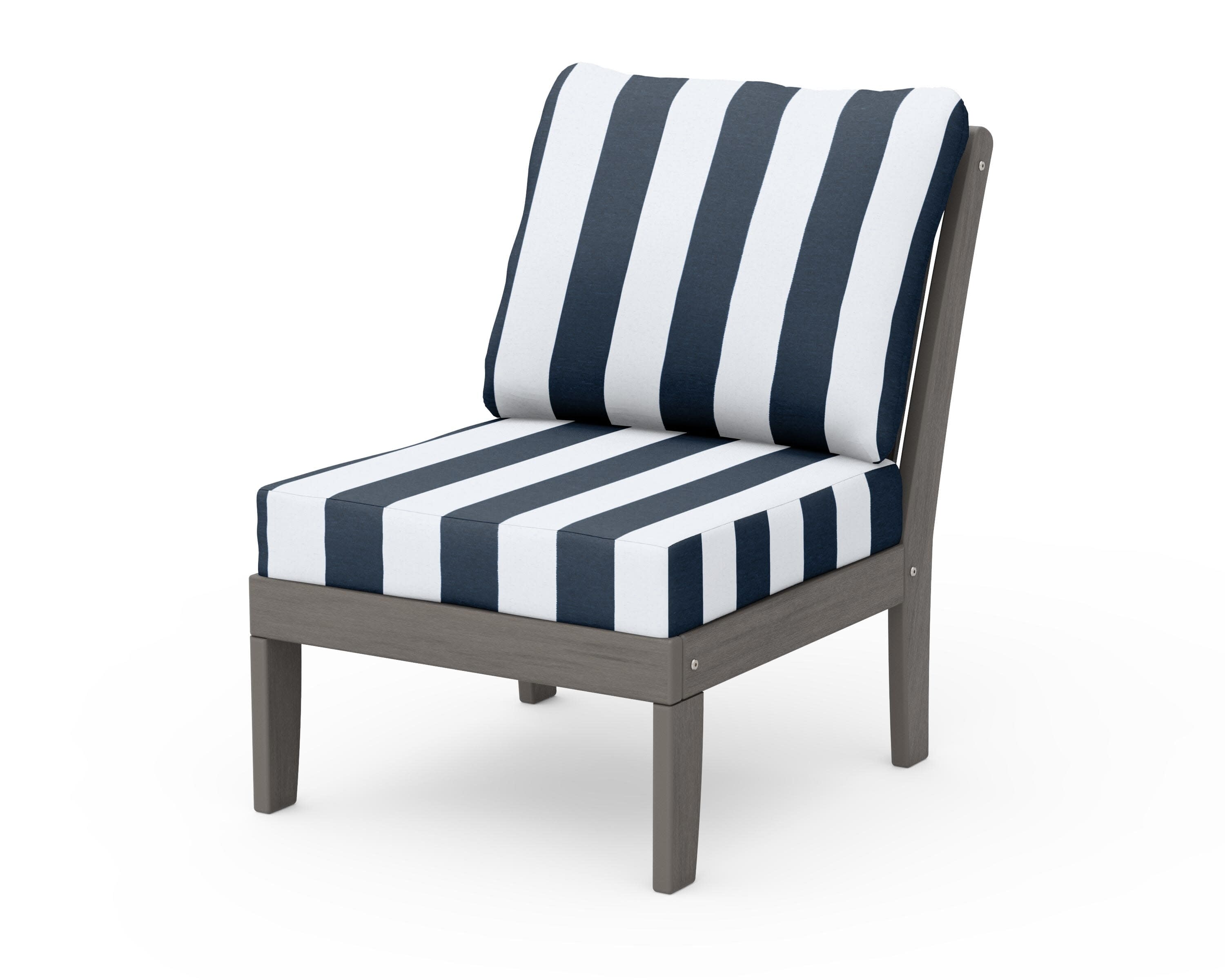Braxton Modular Armless Chair in Driftwood / Cabana Stripe Marine Indigo