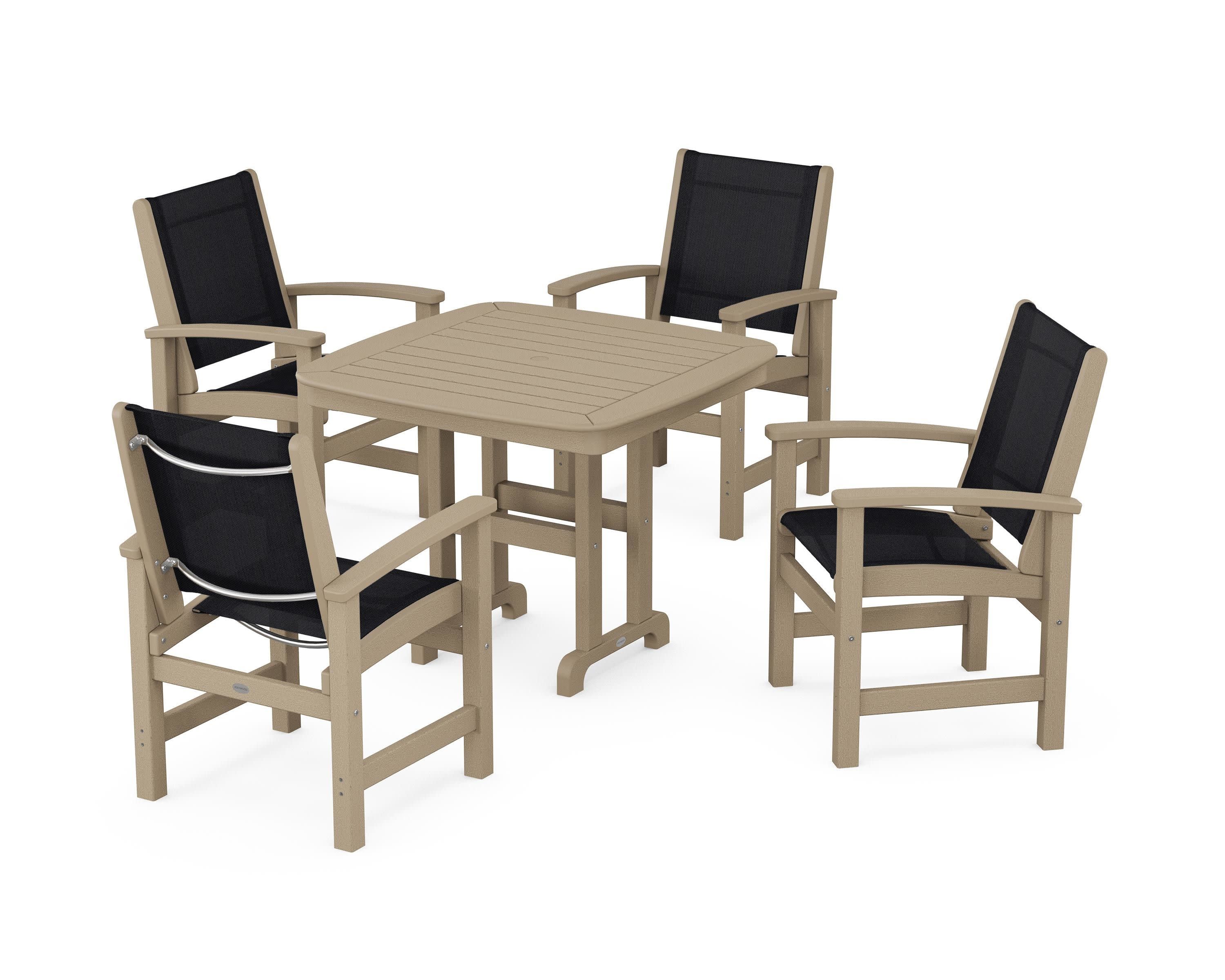Coastal 5-Piece Dining Set in Vintage Sahara / Black Sling