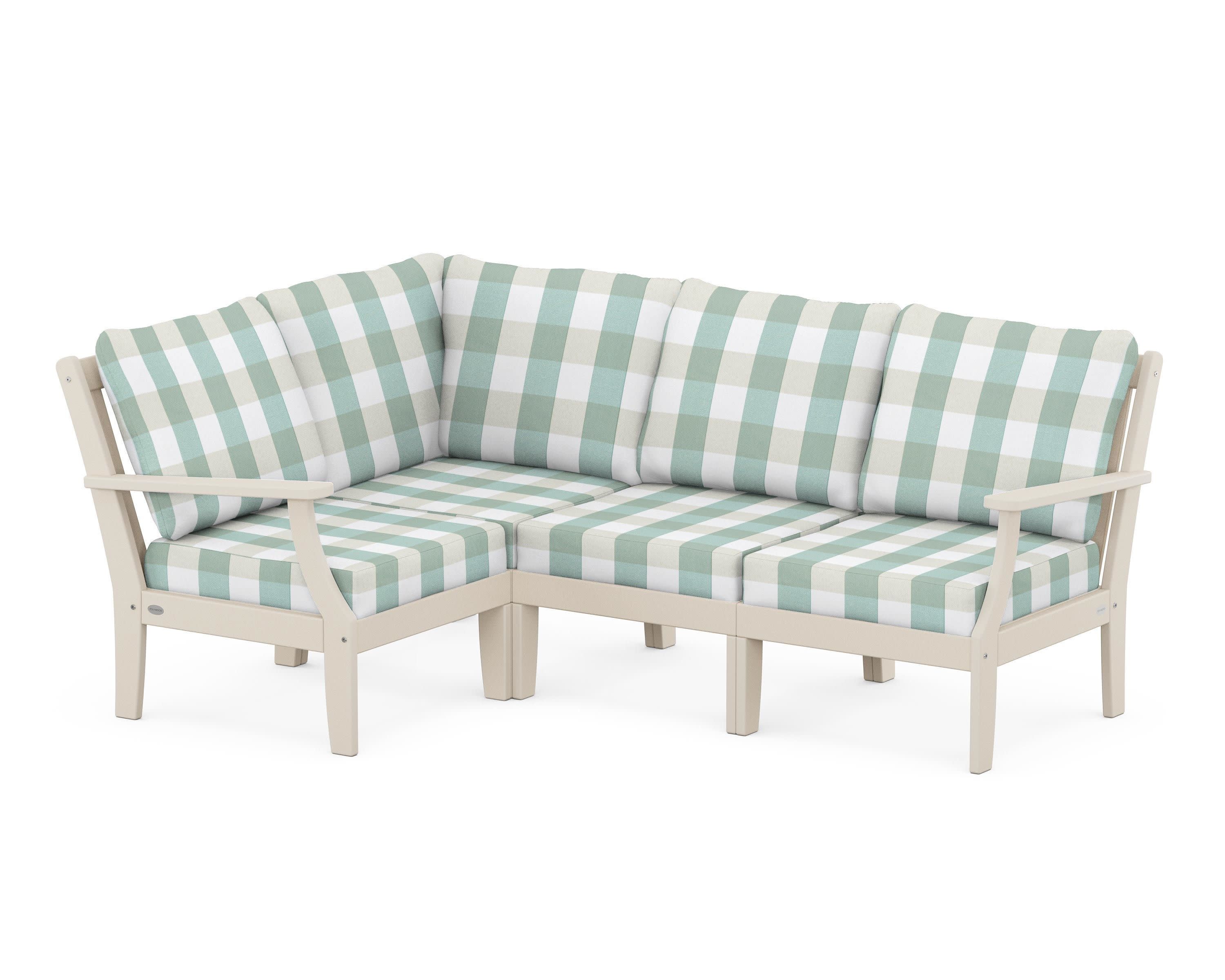 Braxton Modular 4-Piece Deep Seating Set in Sand / Buffalo Plaid Glacier Spa