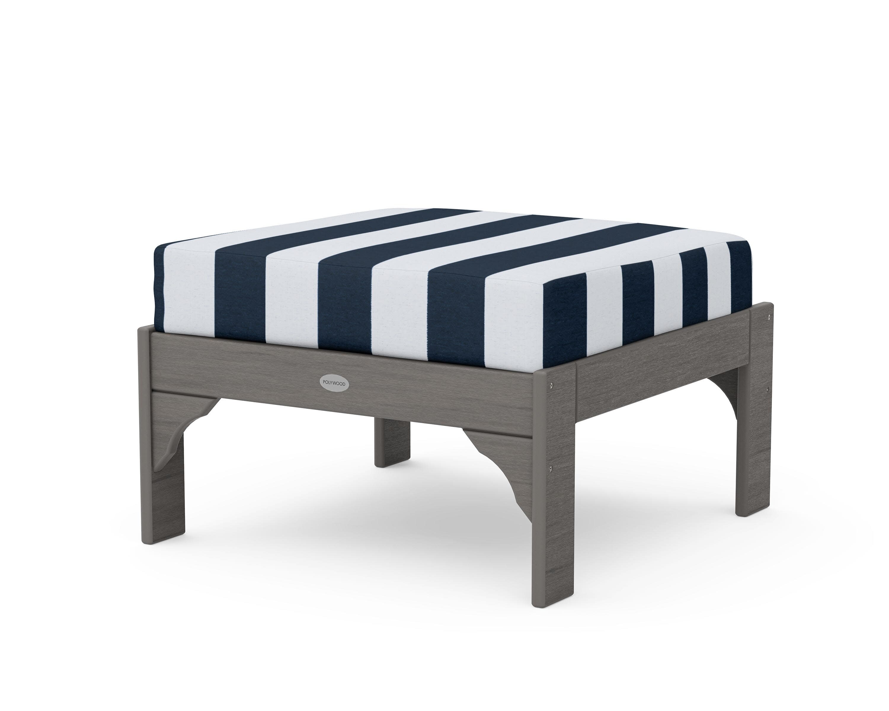 Vineyard Deep Seating Ottoman in Driftwood / Cabana Stripe Marine Indigo