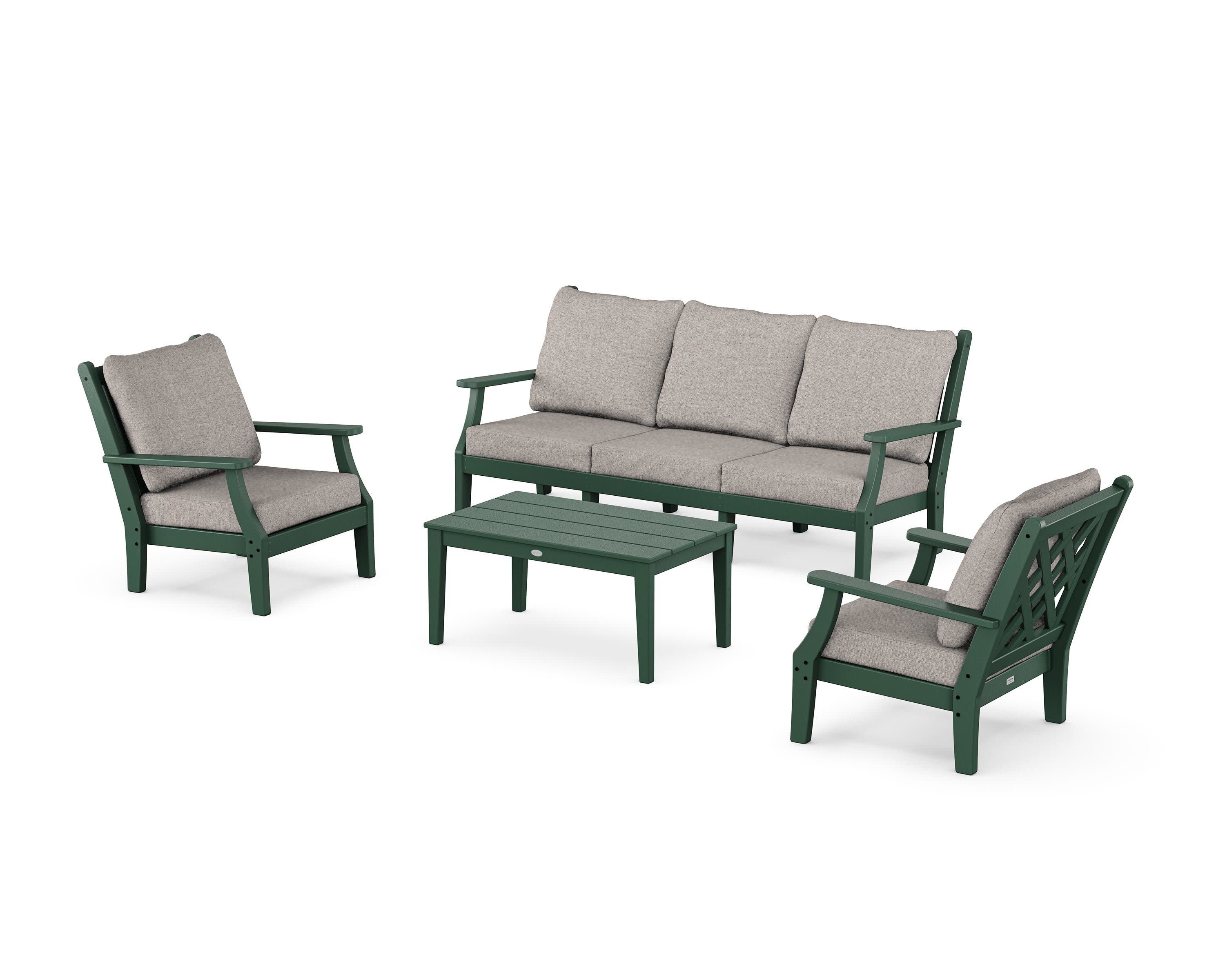 Wovendale 4-Piece Deep Seating Set with Sofa in Green / Weathered Tweed