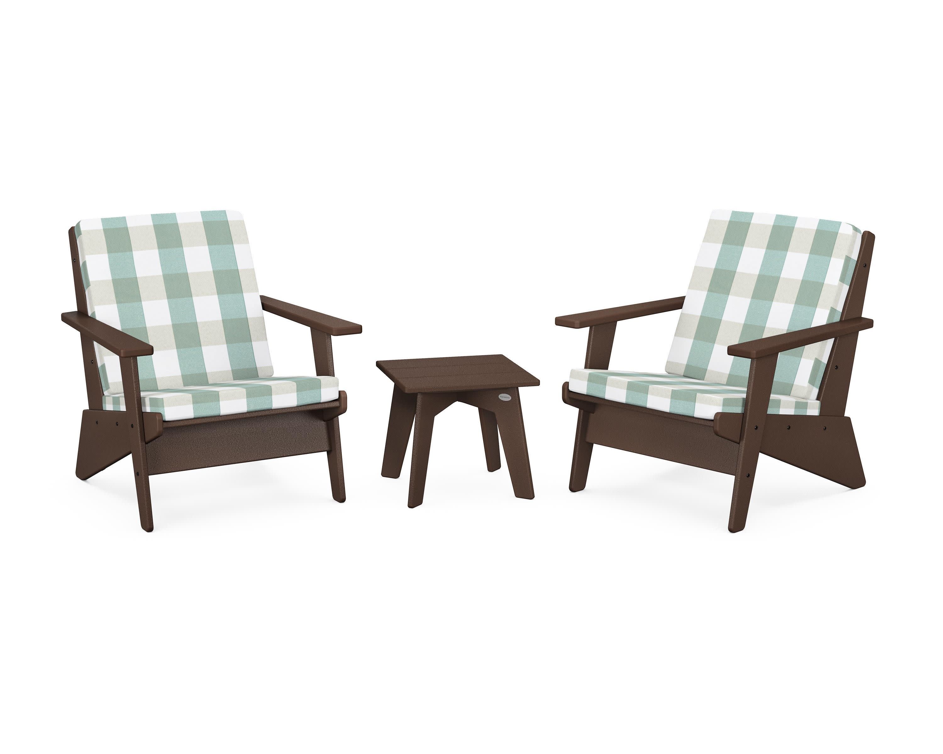 Riviera Modern Lounge 3-Piece Set in Mahogany / Buffalo Plaid Glacier Spa