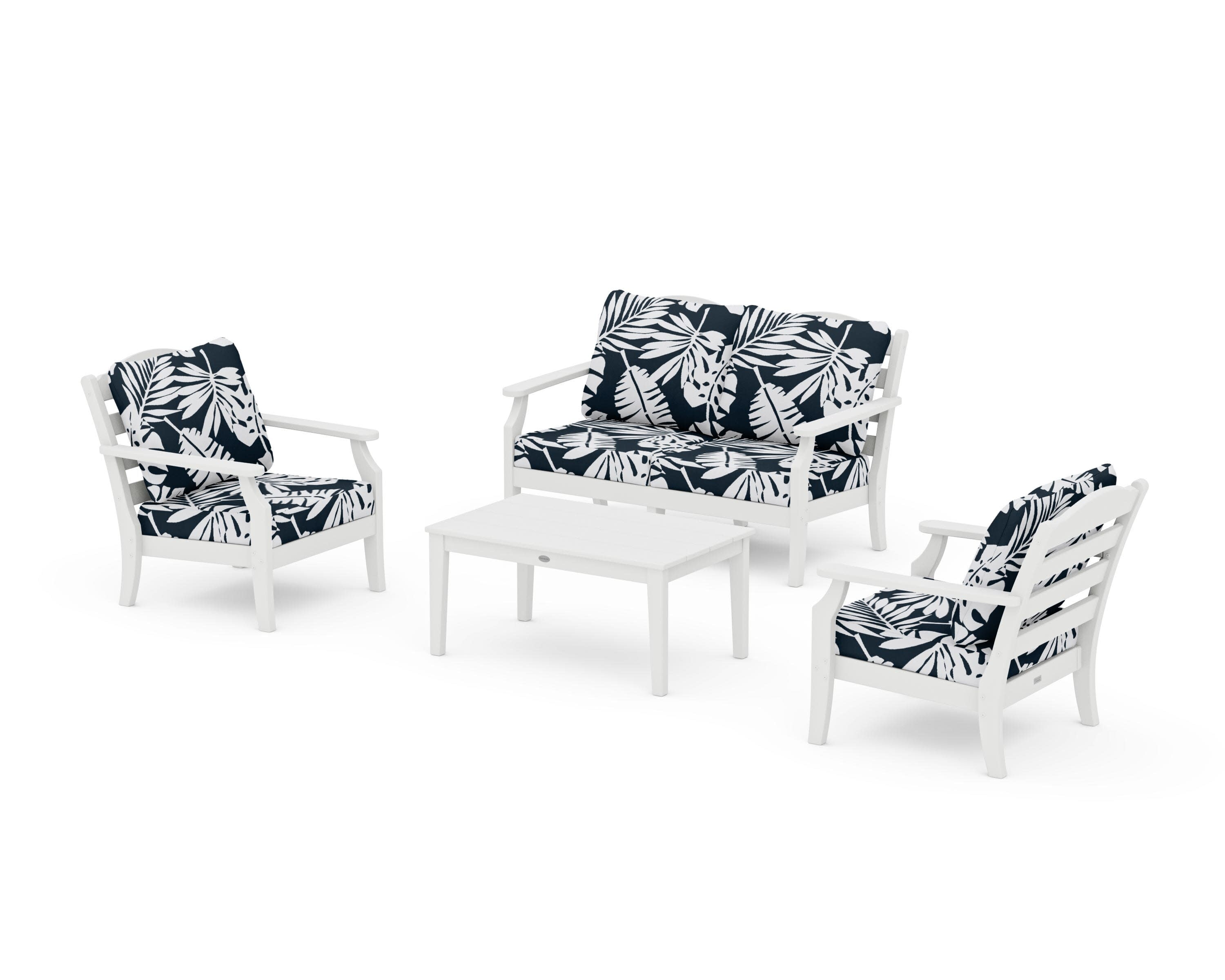 Savannah 4-Piece Deep Seating Set with Loveseat in White / Leaf Marine Indigo