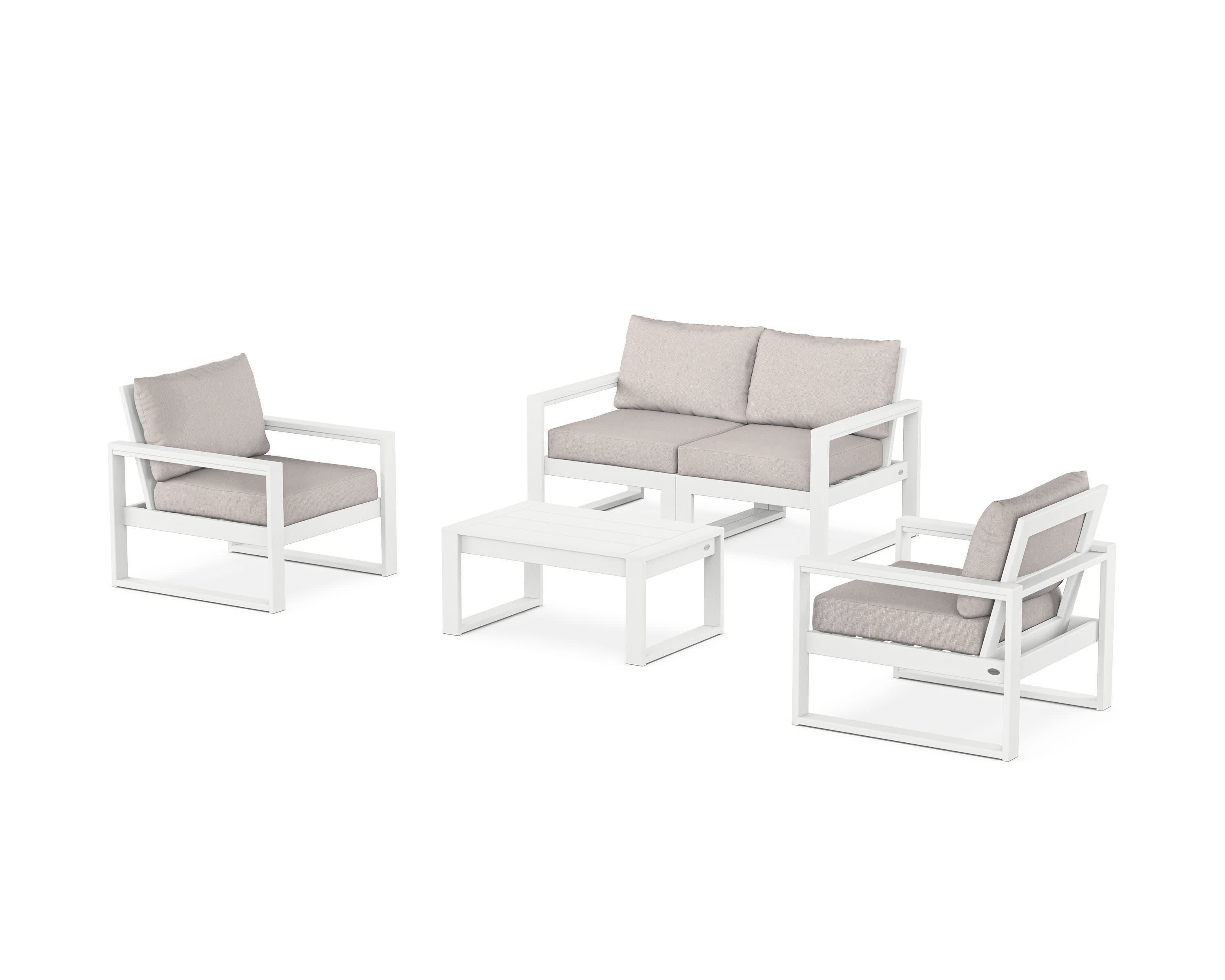 EDGE Sectional 4-Piece Deep Seating Set with Loveseat in White / Dune Burlap