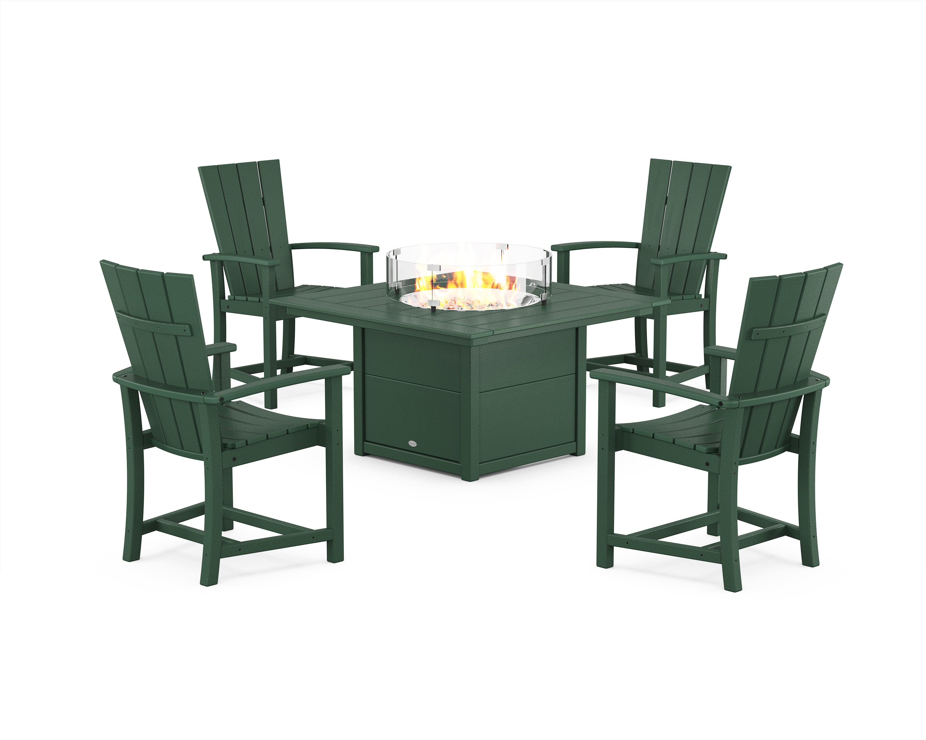 Quattro 4-Piece Upright Adirondack Conversation Set with Fire Pit Table in Green