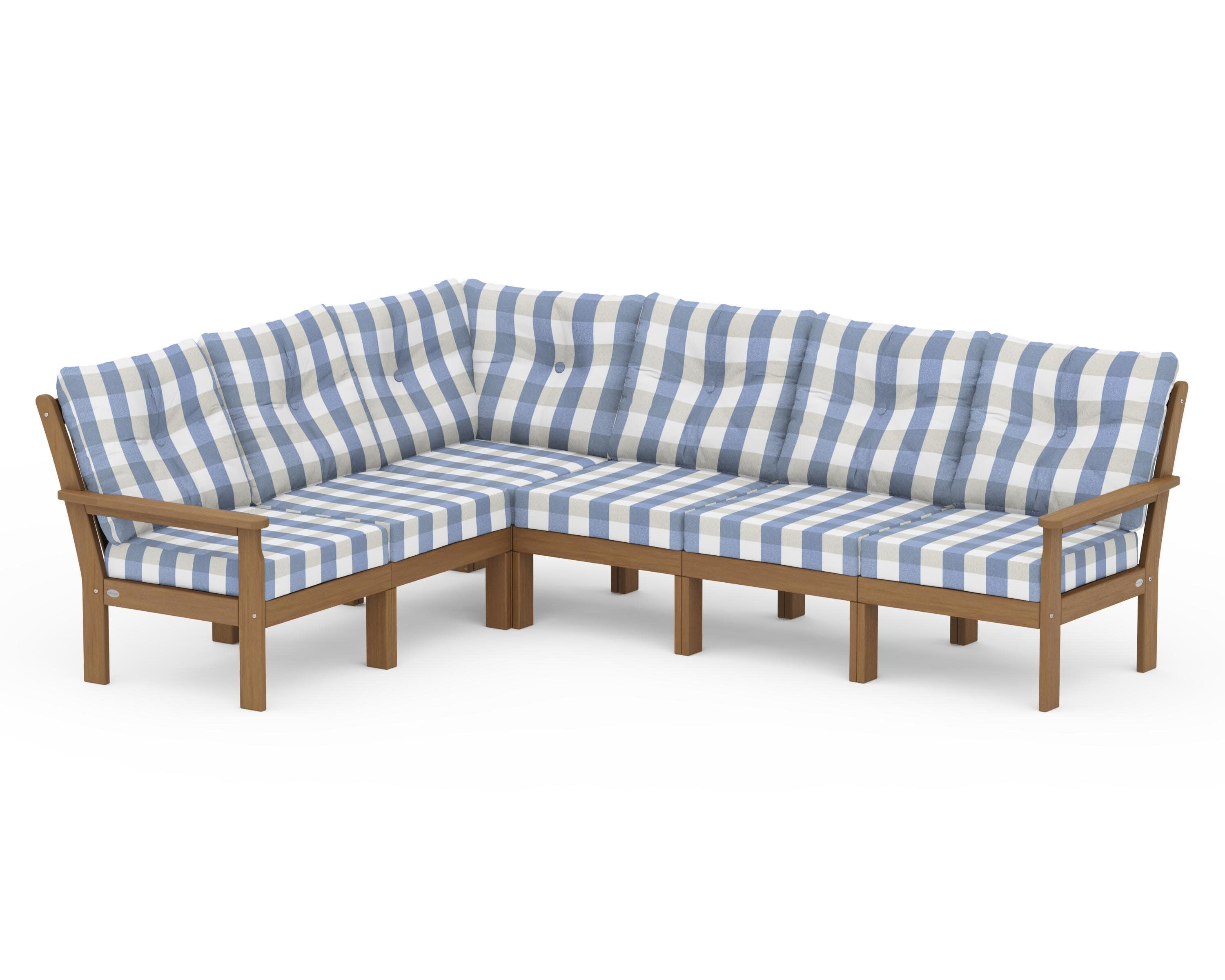 Vineyard 6-Piece Sectional in Natural / Buffalo Plaid Sky Blue