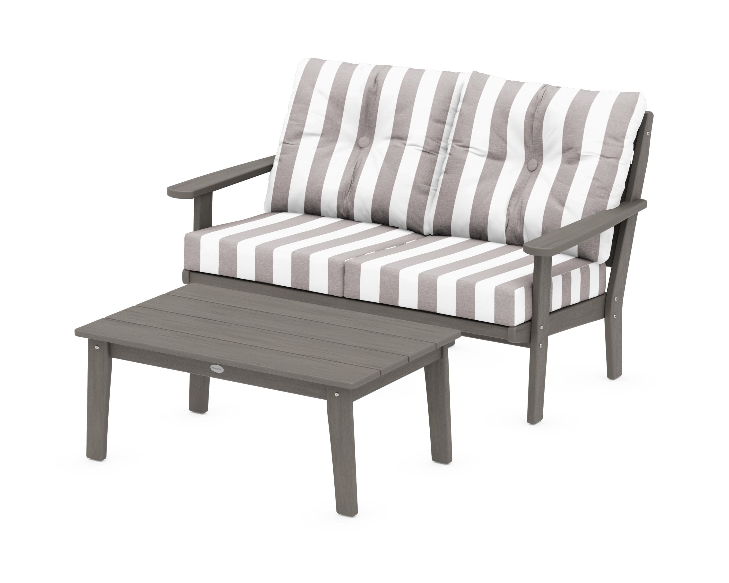 Lakeside 2-Piece Lounge Loveseat Set in Driftwood / Cabana Stripe Grey Mist