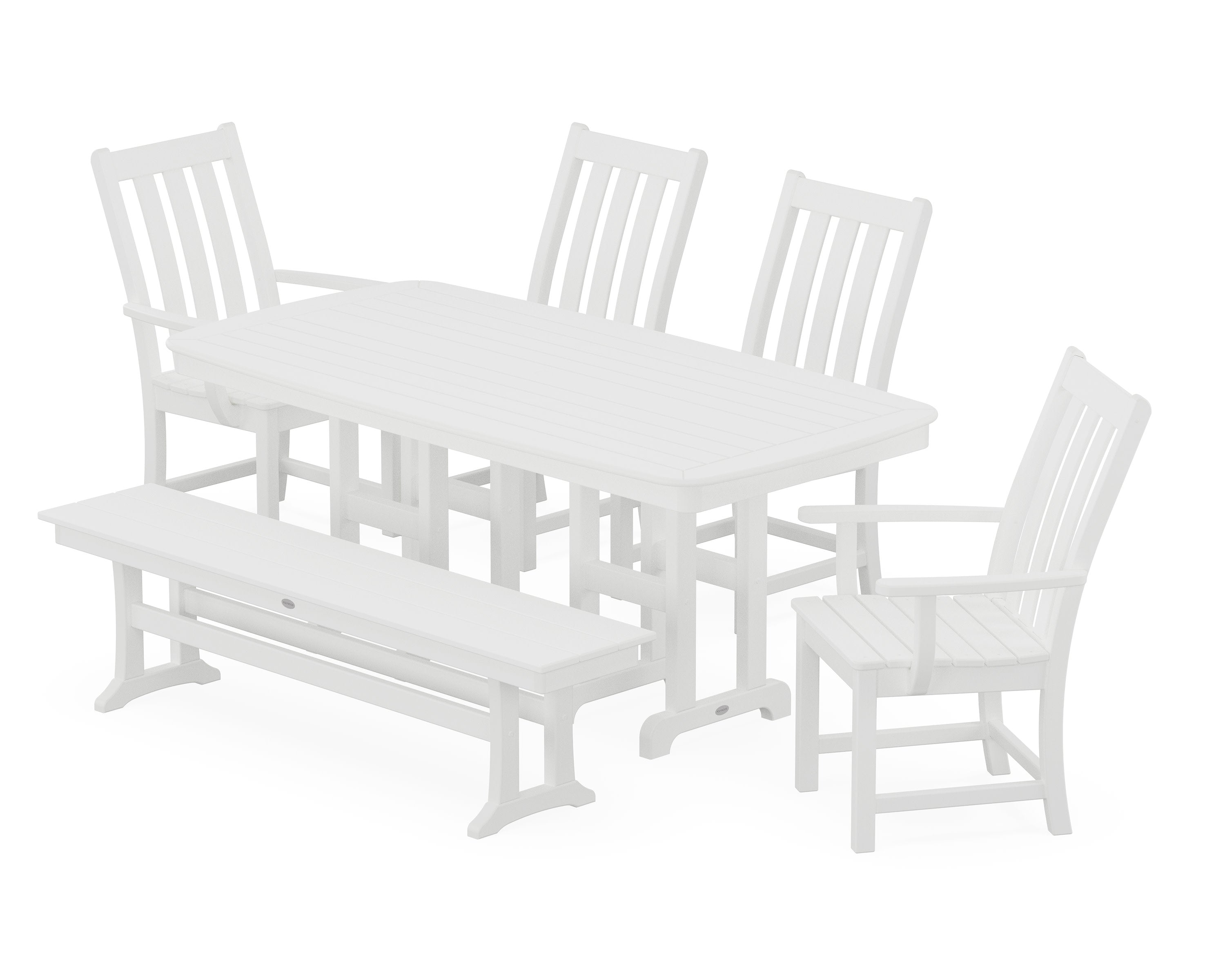 Vineyard 6-Piece Dining Set with Bench in White